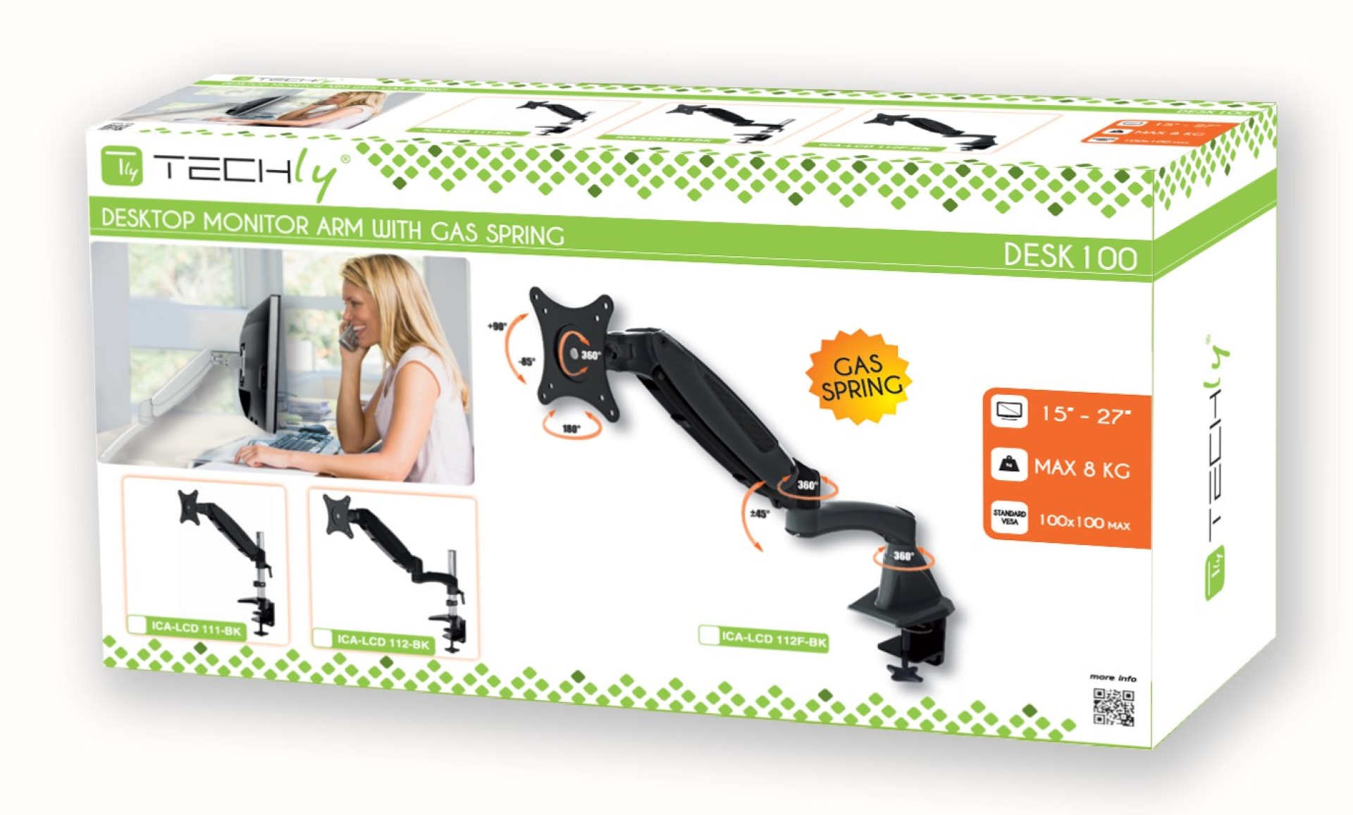 Schreibtischhalterung für 1 LCD TV LED 15"-27", mit Gasfeder