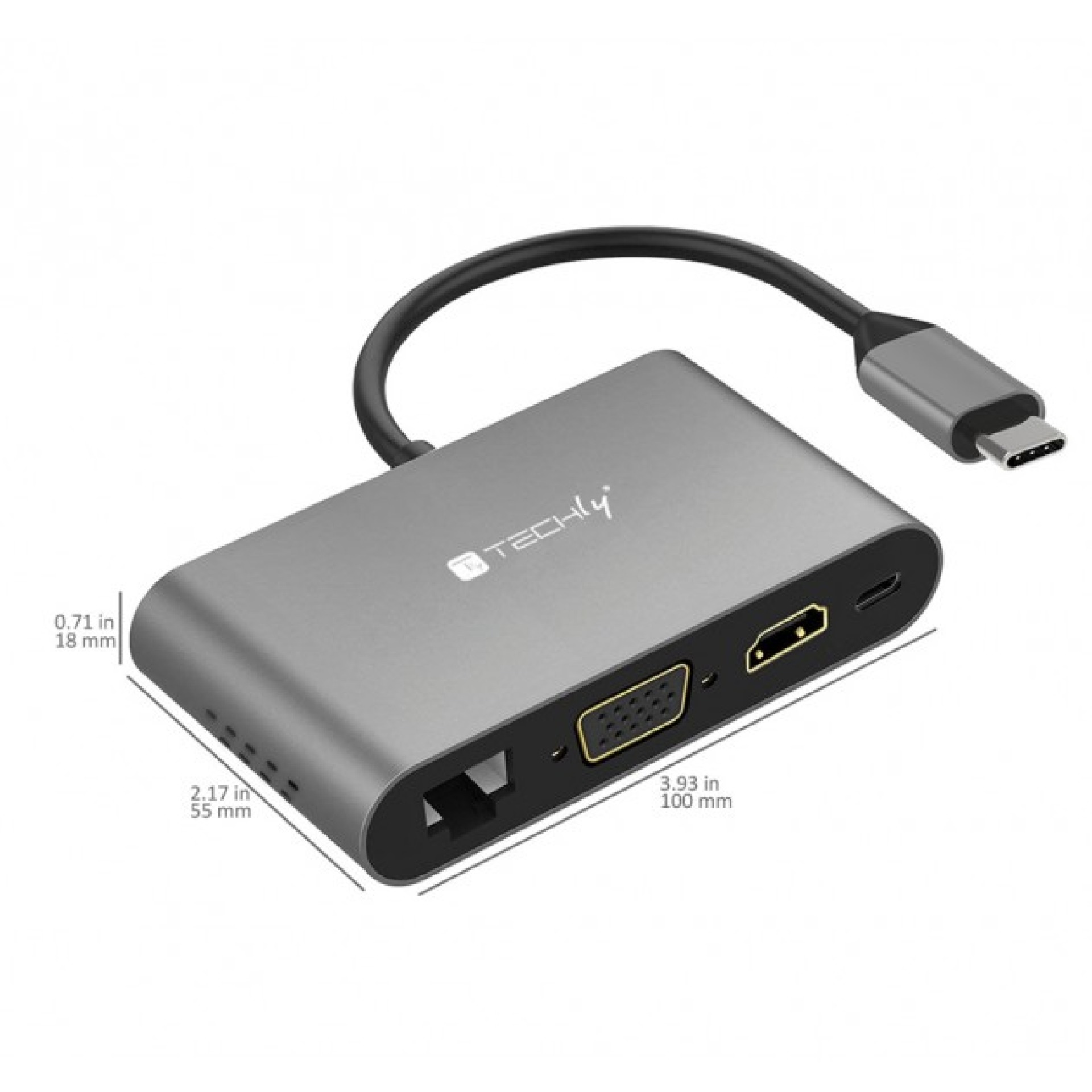 USB Typ-C Docking Station auf 2x USB3.0, HDMI, VGA, RJ45, USB Typ-C, SD-Slot