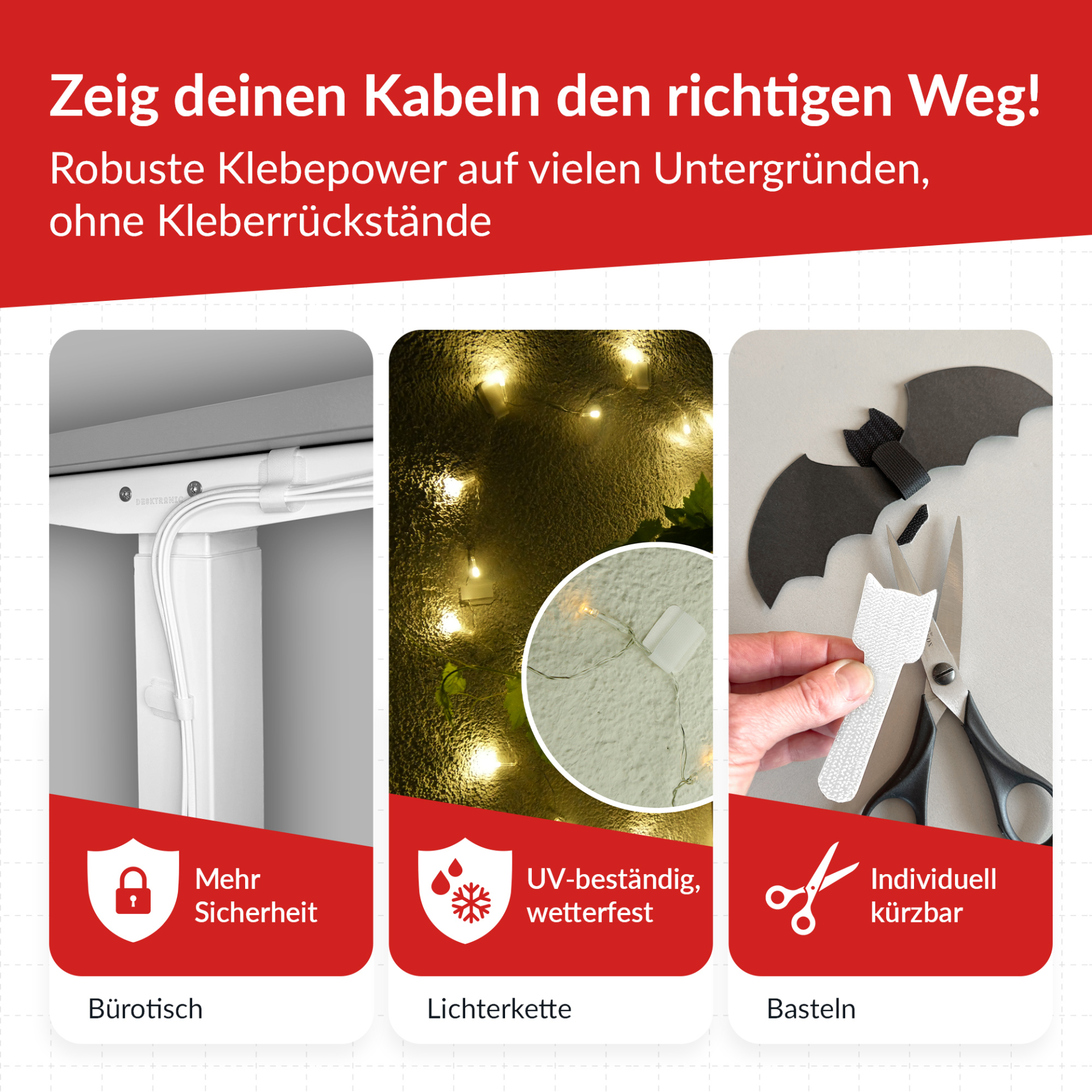 LTC WALL STRAPS Selbstklebende Klettkabelhalter,50 Stück Set weiß