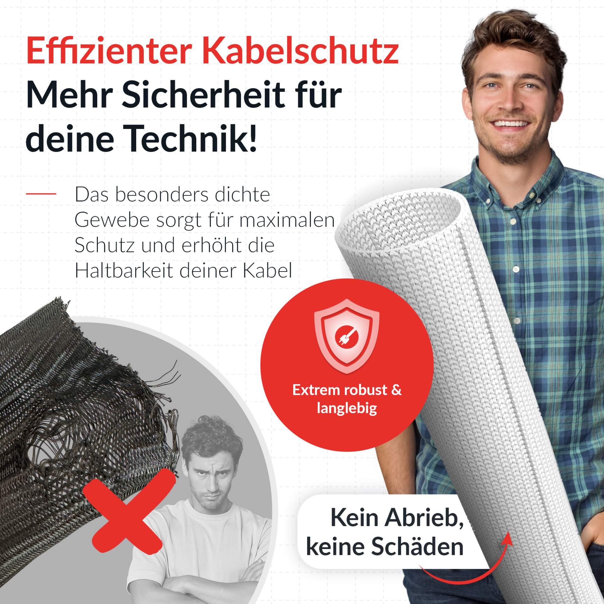 LTC CABLE TUBE Gewebekabelschlauch,Durchmesser 2.5 - 4 cm 25m weiß