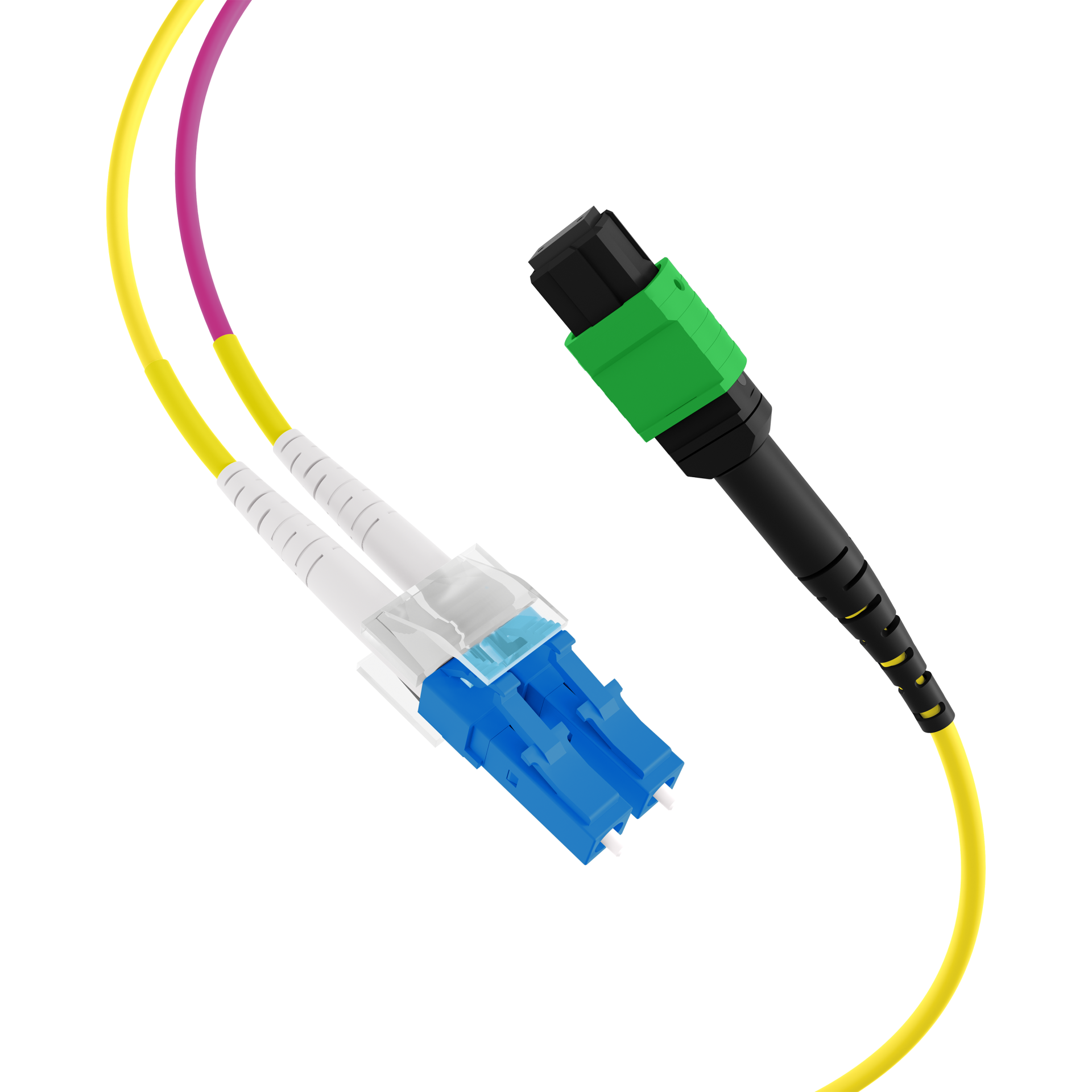 MTP®/APC(F)-LC Trunk cable OS2 8 fibers Typ B LSZH yellow 3m
