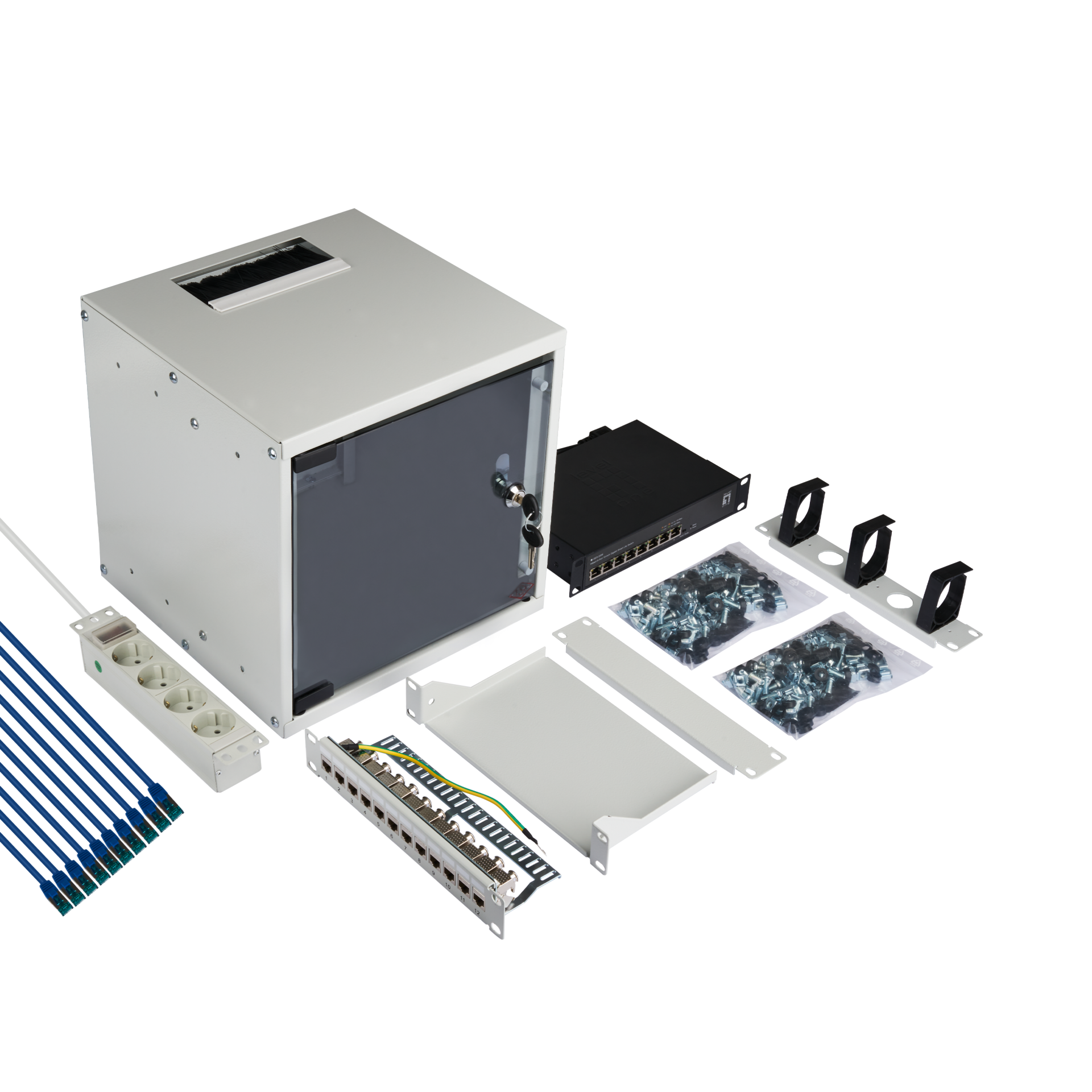 Set 10“ 6U wall housing grey RAL7035 including accessories for self-assembly