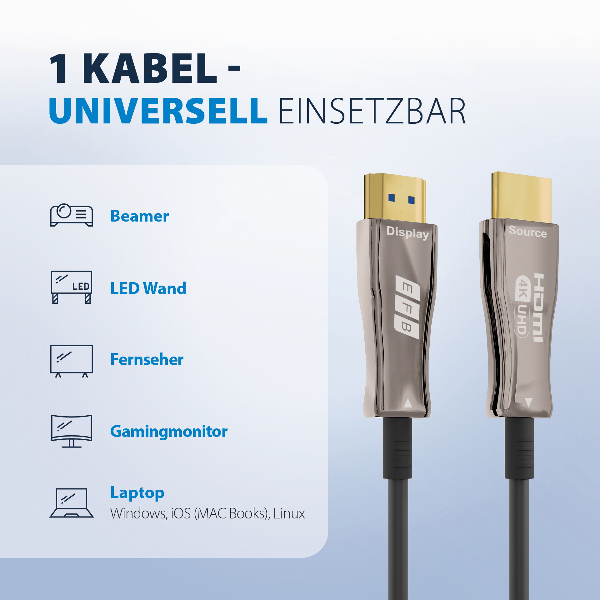 HDMI Glasfaserkabel AOC aktiv 4K60Hz 18 Gbit/s 50m schwarz komp. mit HDMI 2.0