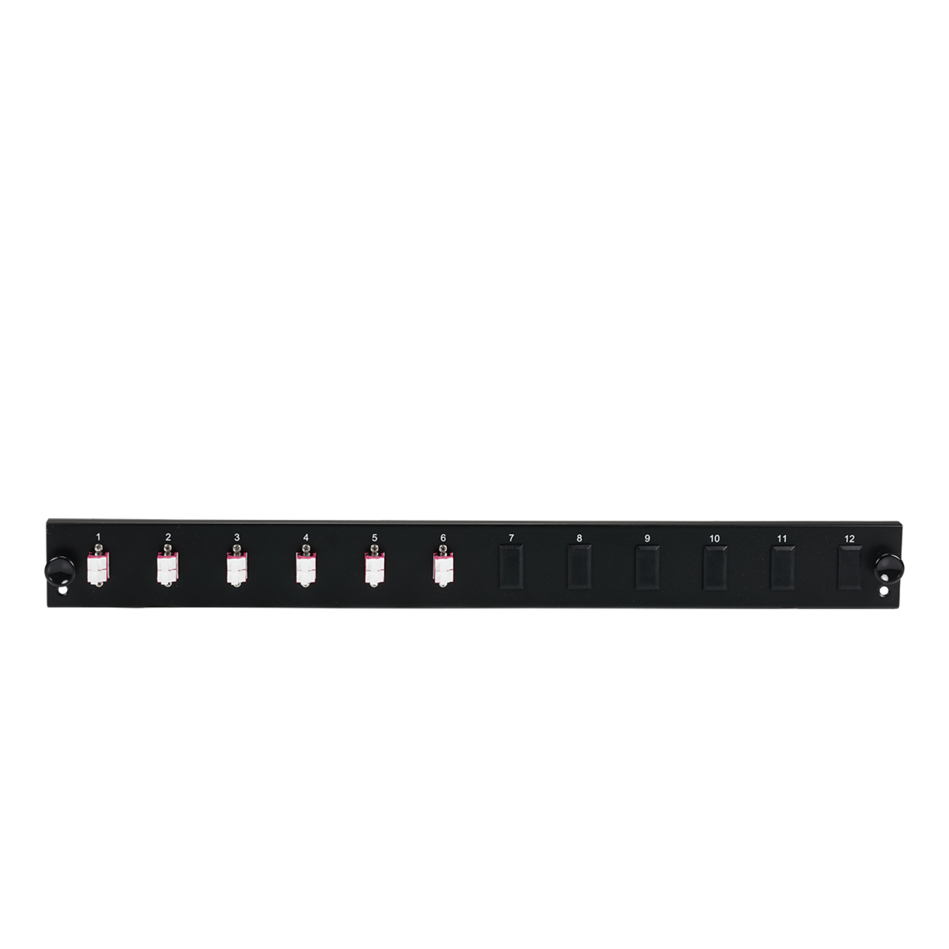 Bestückte 12 Port Frontblende mit 6 x LC Duplex Kupplung OM4 vertikal, schwarz