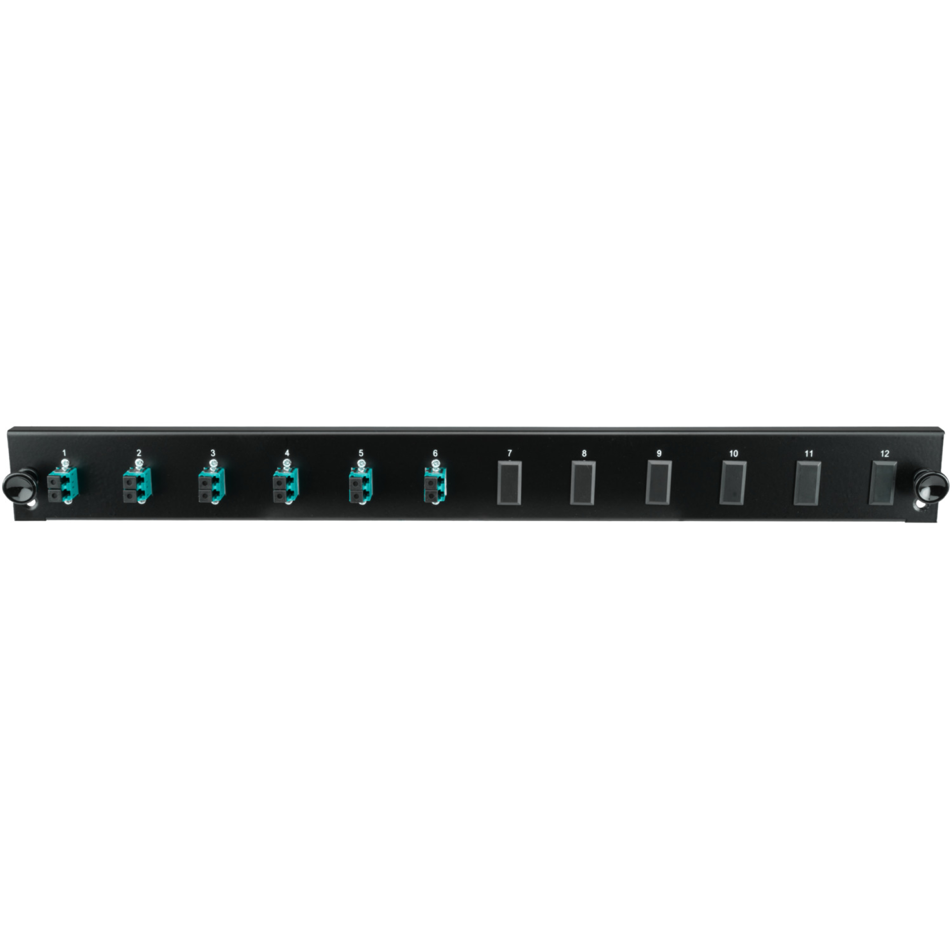 Equiped 12 Port Front Panel with 6x LC Duplex adapter OM4 vertical, black