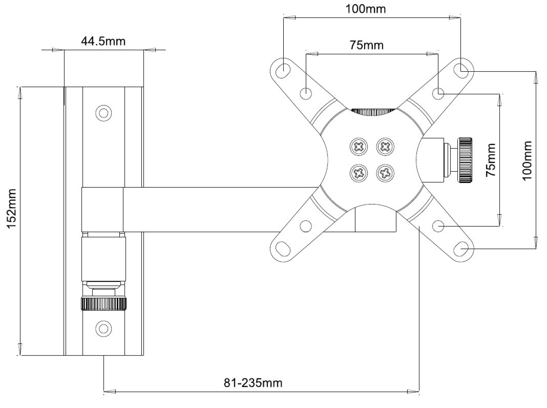 Wandhalterung für LCD TV LED 13"-30" neigbar 2 Gelenke, Kurzarm, schwarz