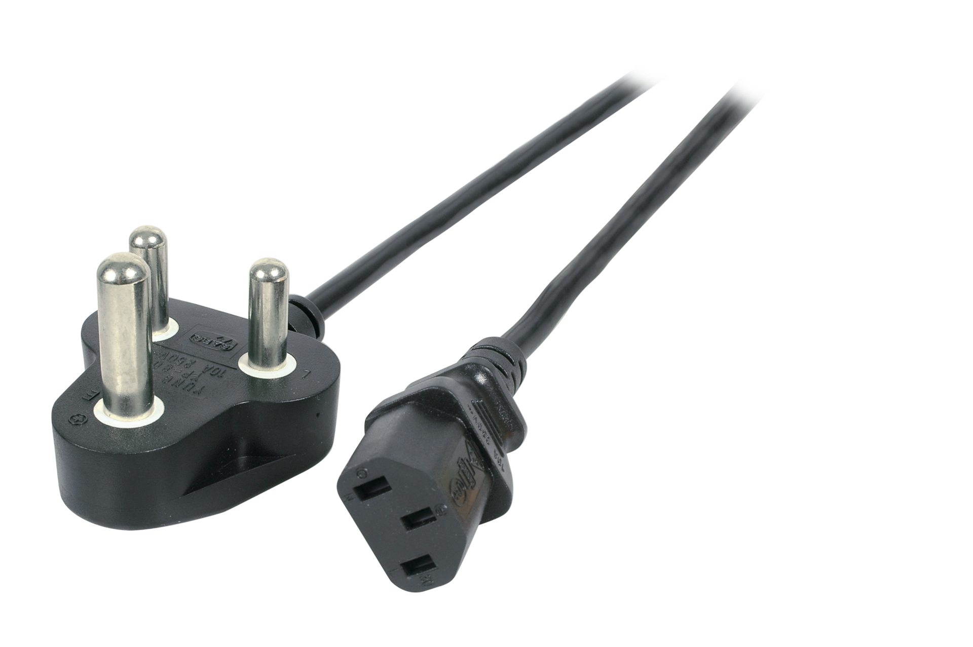 Netzleitung Südafrika - C13, 1,8 m, schwarz, 3 x 0,75 mm²