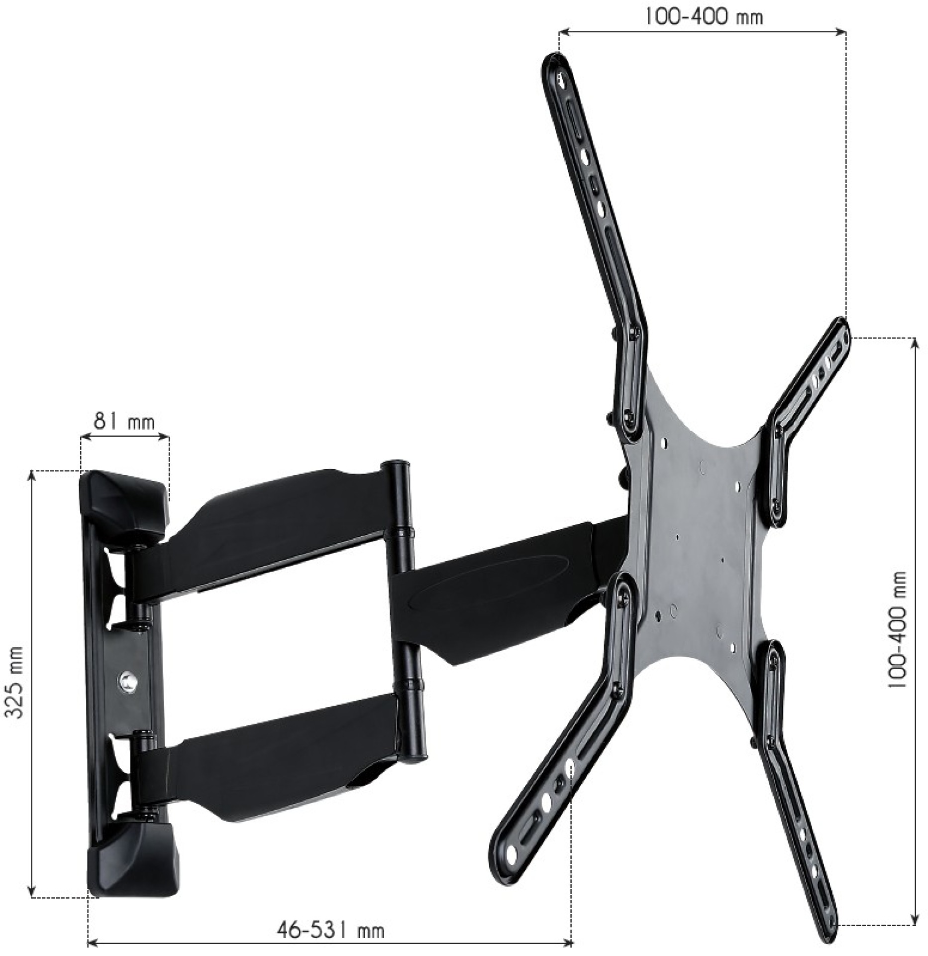 Wandhalterung für LCD TV LED 23"-55" FullMotion, schwarz, max. 30 kg