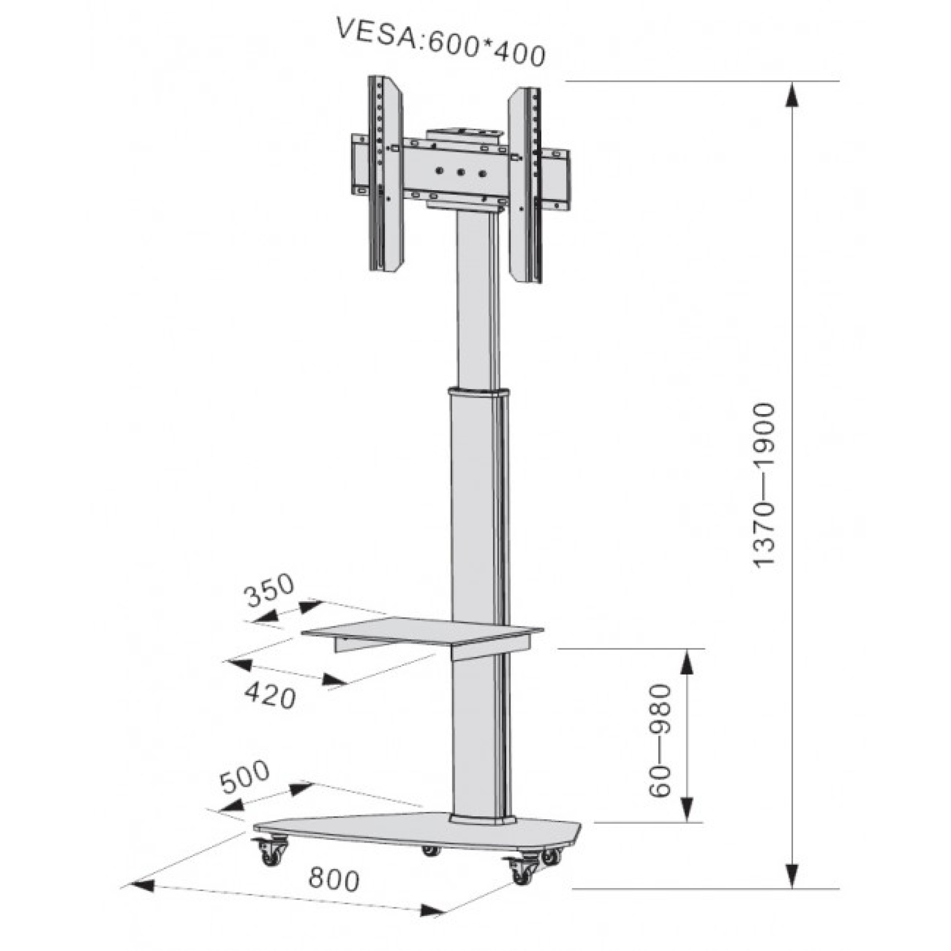TV Trolley for LCD LED TV 37-70" silver, with shelve