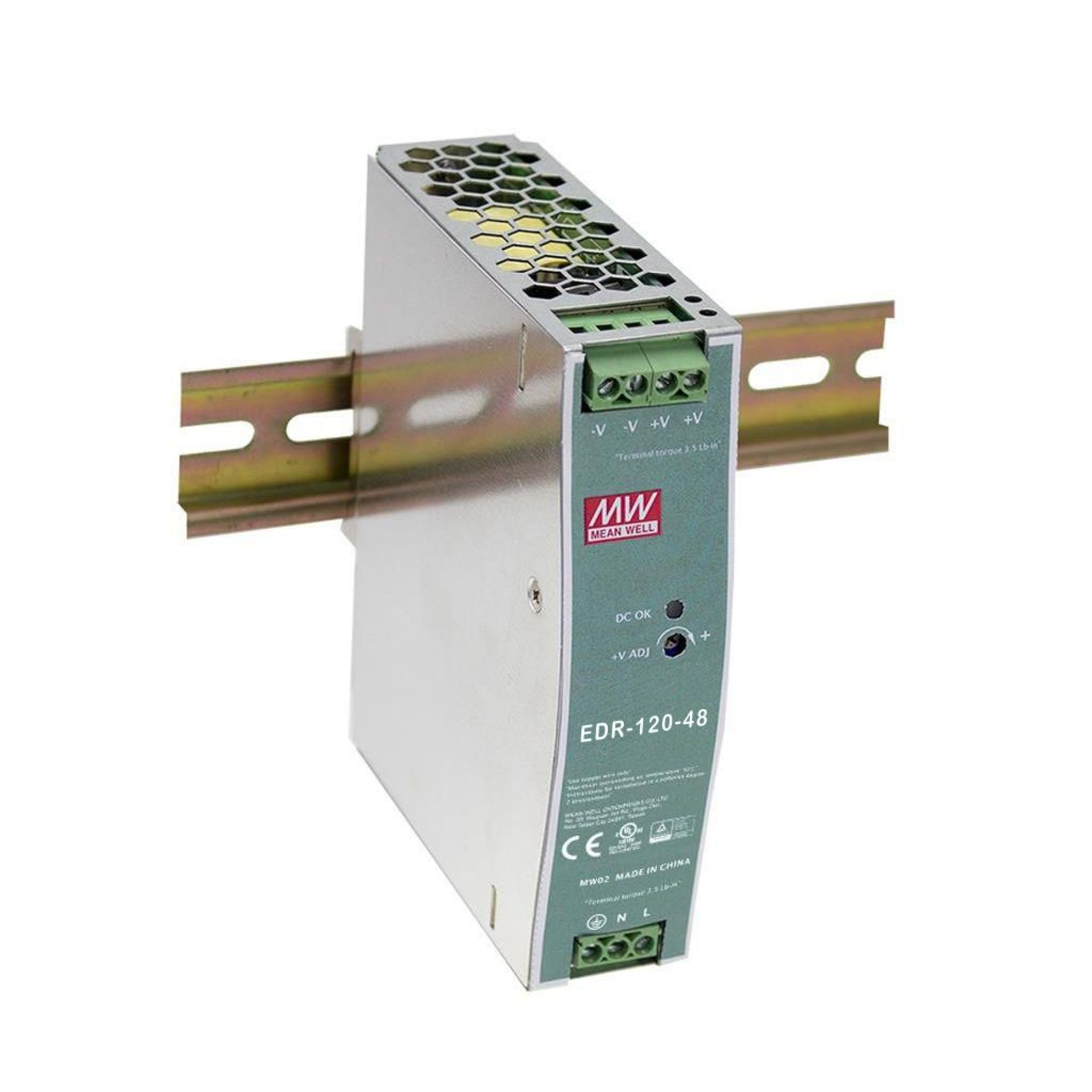 48V DC industrial power supply, 120W DIN rail PoE capable
