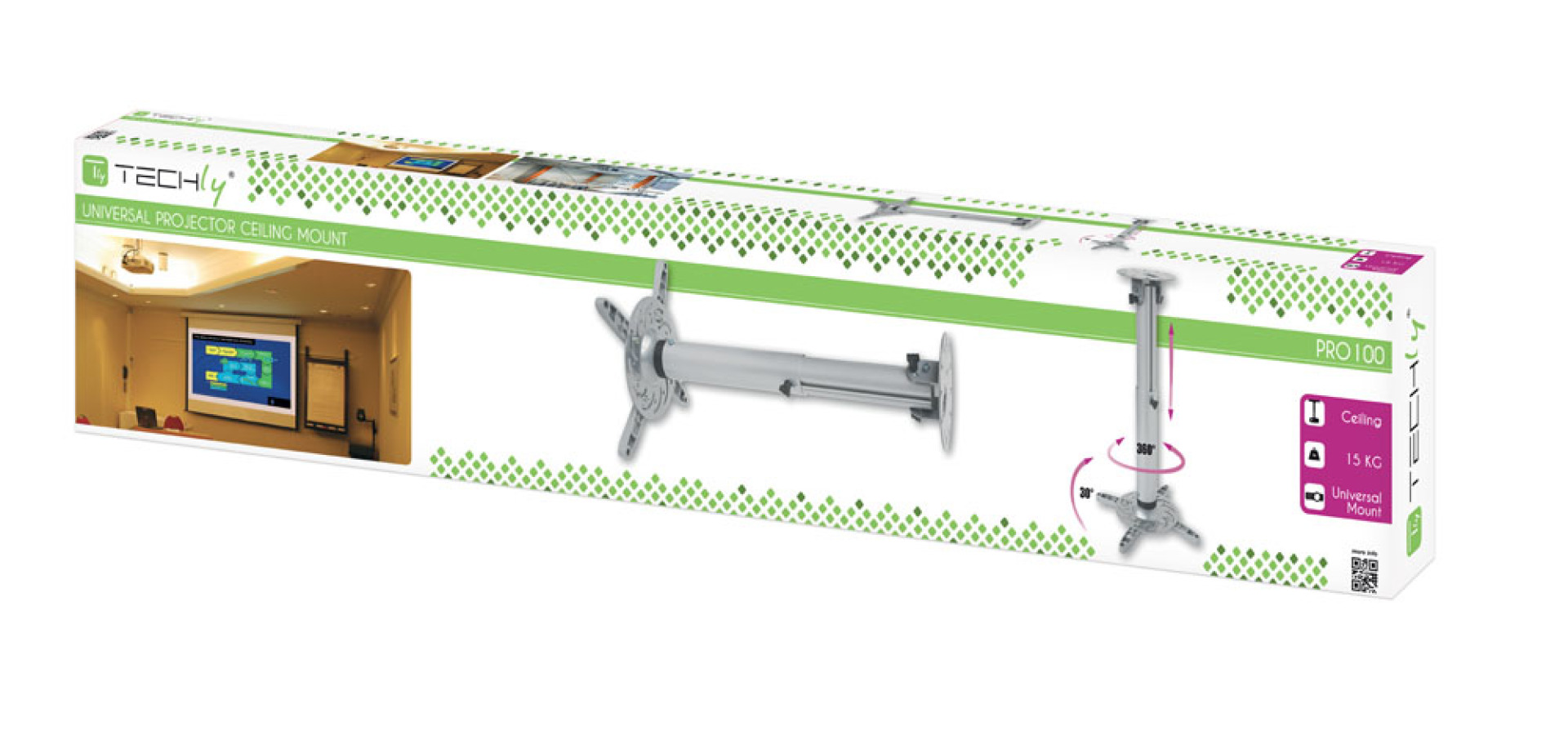 Profi Deckenhalterung für Beamer, ausziehbar, 110-197cm, Silber