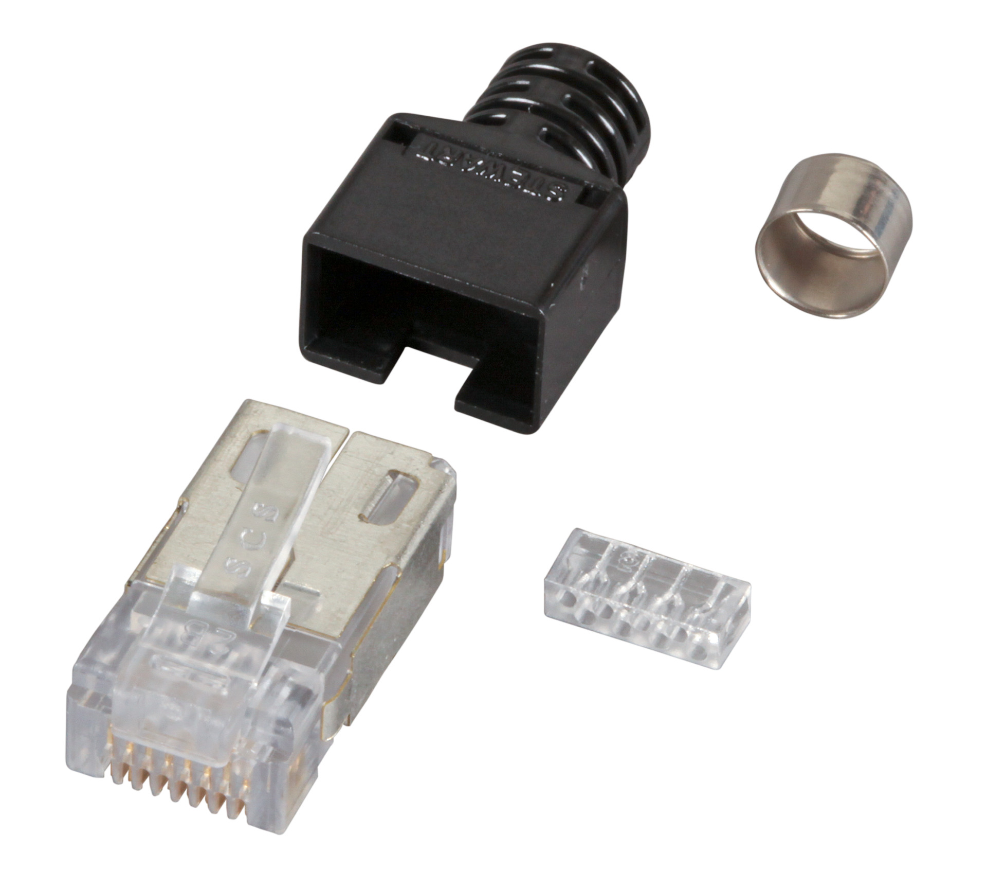 RJ45-Stewart Stecker STP, schwarz, 50 Stück, 4 Elemente, Cat.5e