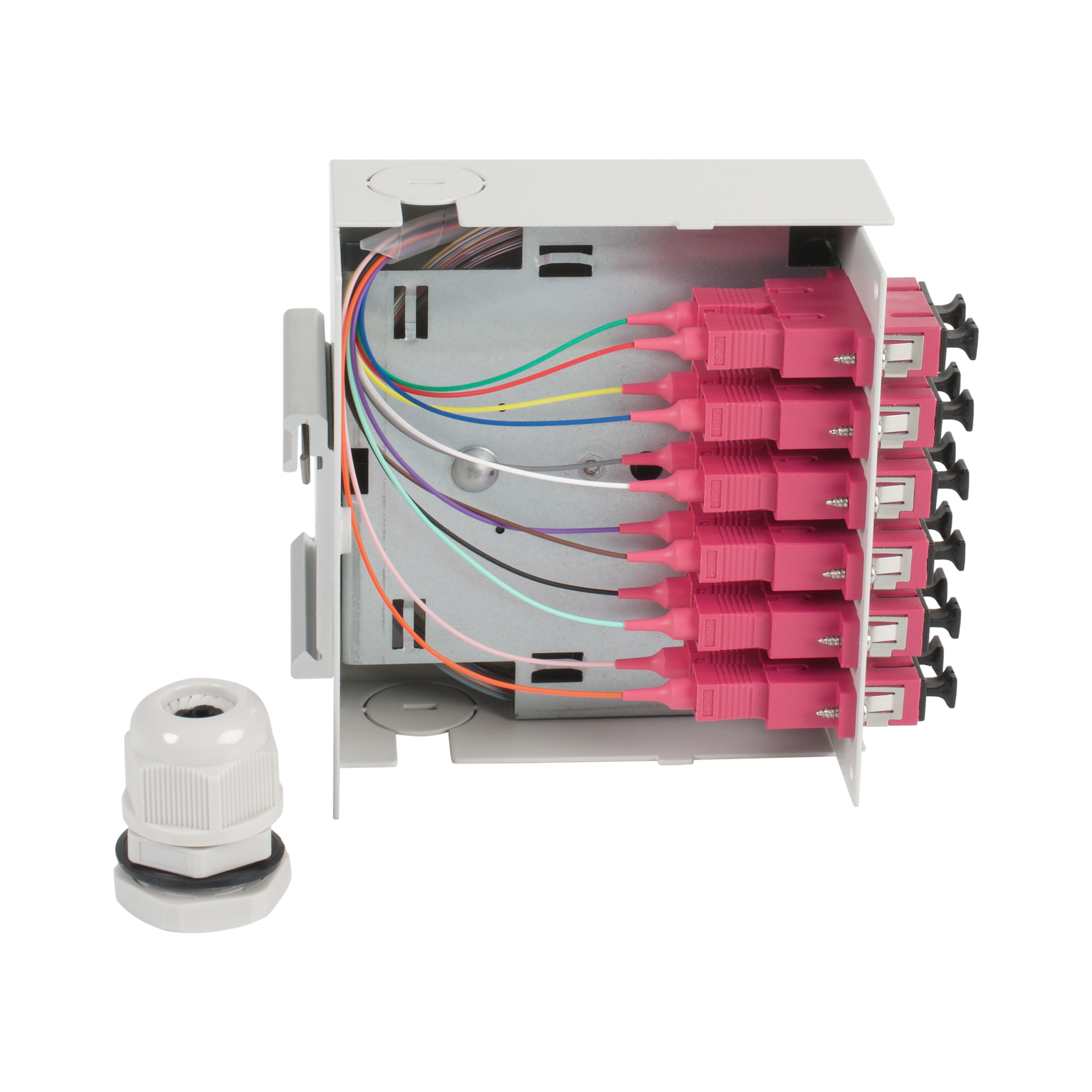 Hutschienenbox OM4 12xSC Pigtail  abgesetzt, 6x SC-Duplex Kupplung