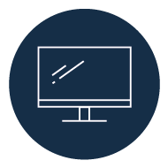 Monitor-Icon – stilisiertes Symbol für Desktop-Bildschirme und Anzeigetechnik auf dunkelblauem Hintergrund