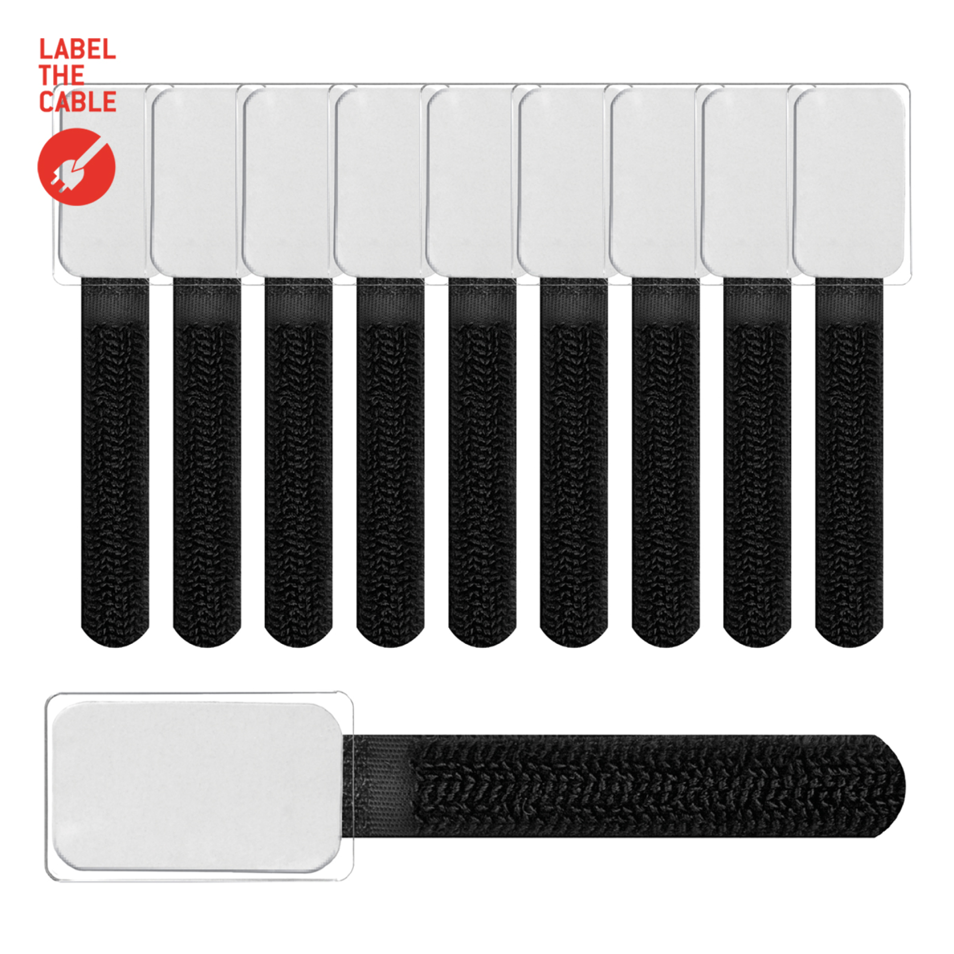 LTC MINI TAGS Kleine Klettkabelbinder mit Beschriftungstafeln 10 Stk Set schwarz
