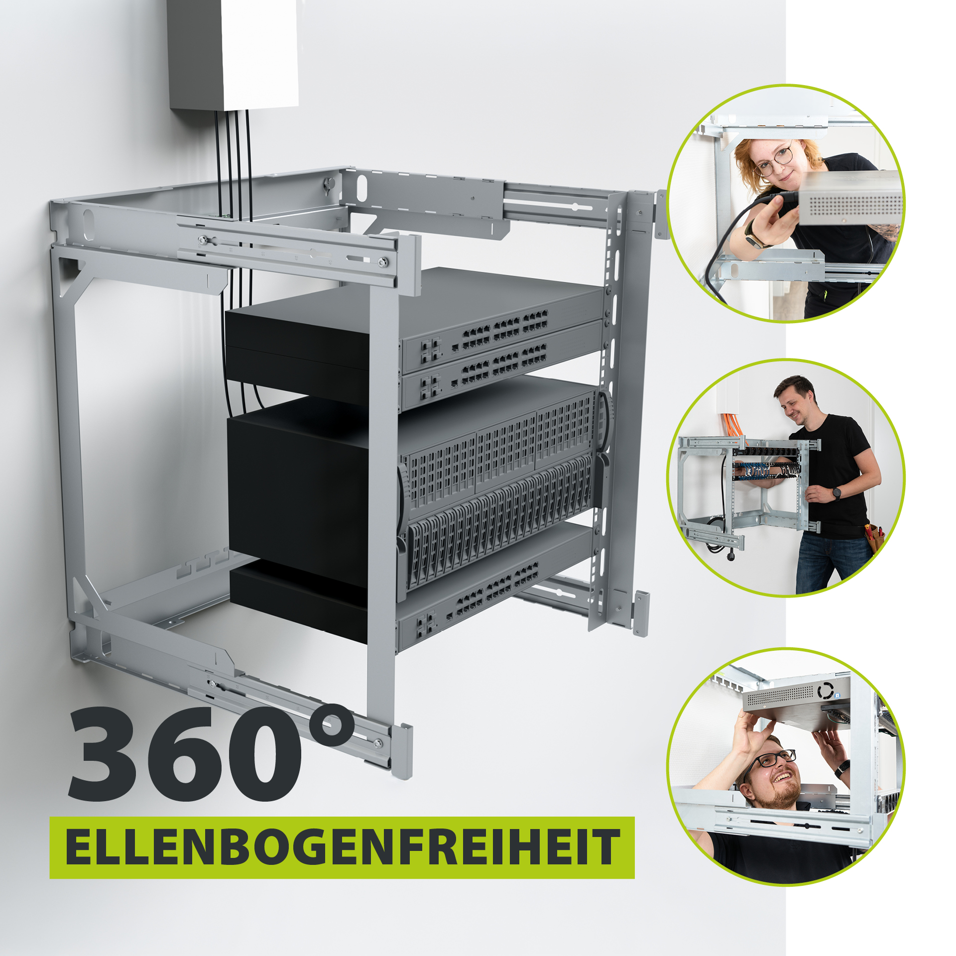 Wandgehäuse X-Rack mit Glastür 400-600mm 9HE grau RAL7035