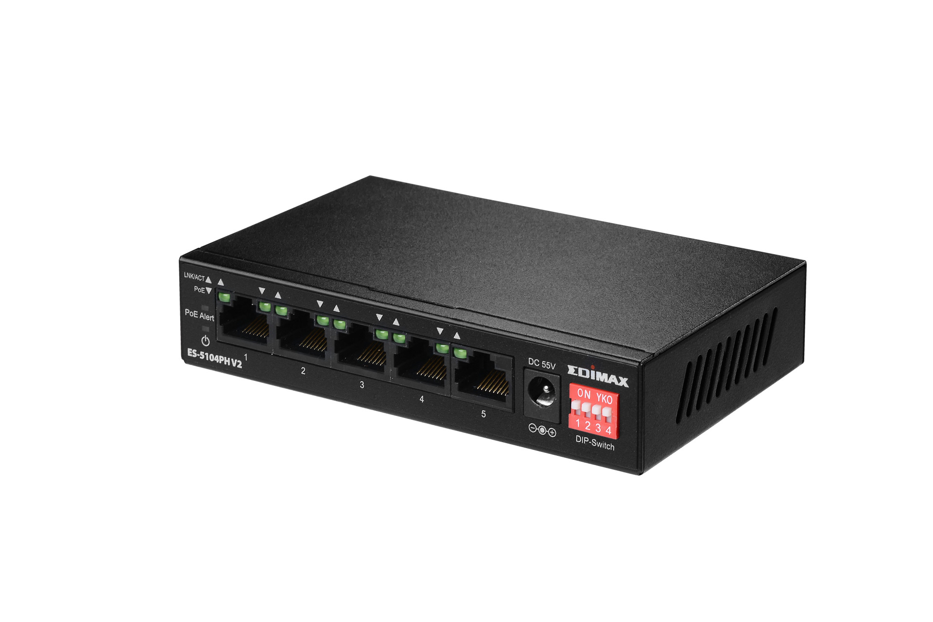 Fast Ethernet 5-Port Switch 4 PoE+ Ports, DIP Switch 60W ohne Lüfter