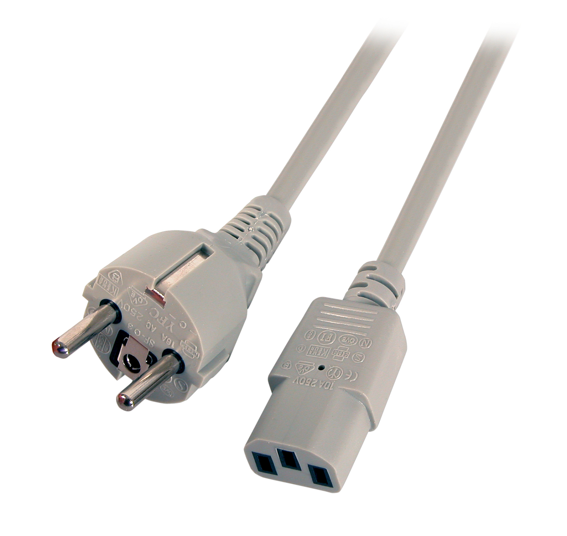 Power Cable CEE7/7 180° - C13 180°, Grey, 5.0 m, 3 x 1.00 mm²