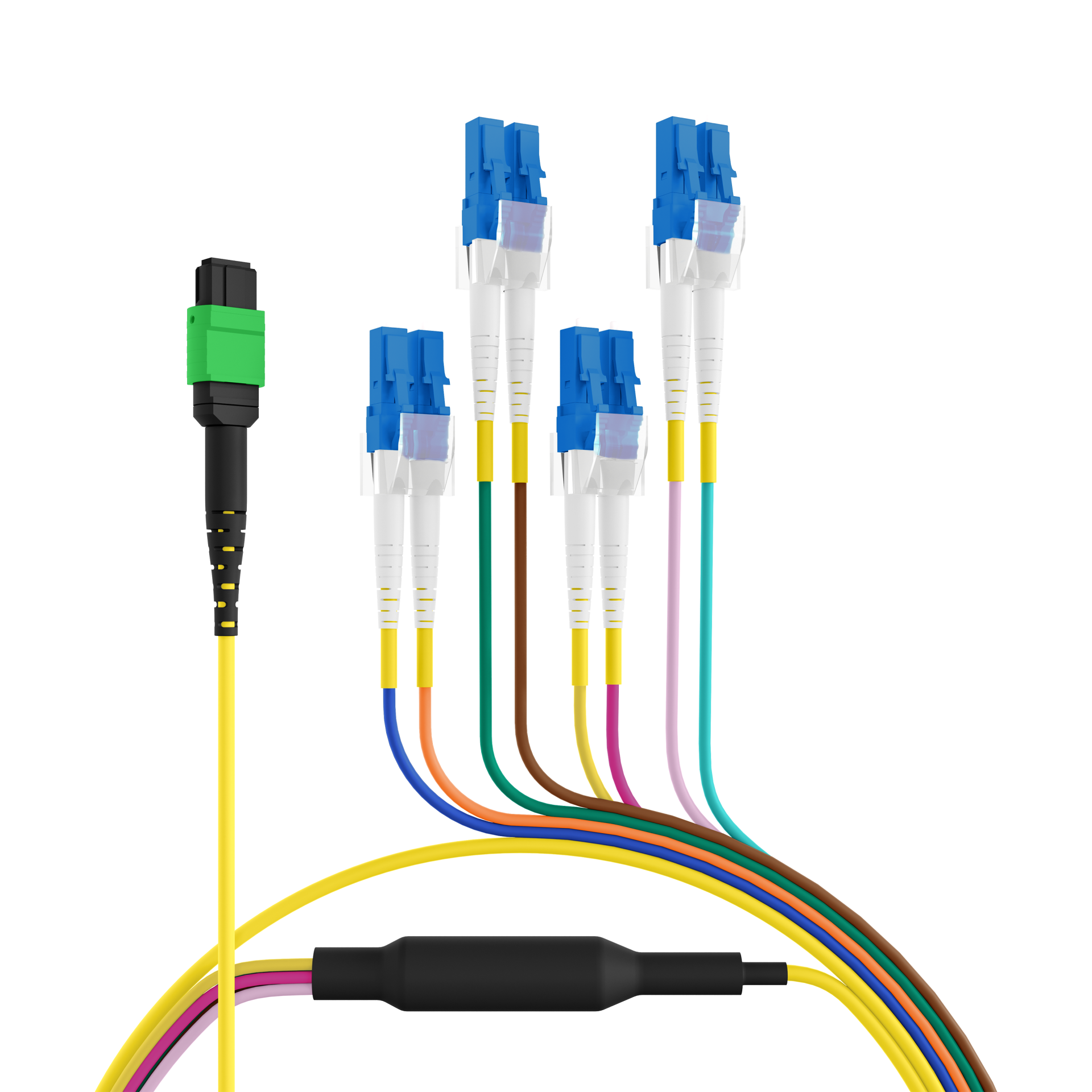 MPO-PLUS®/APC(F)-LC Trunkkabel OS2 8 Fasern,Typ B LSZH gelb 1m