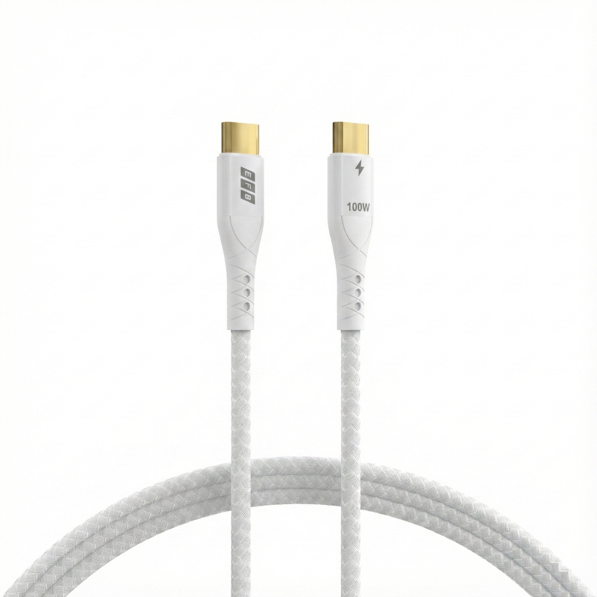 USB-C Cable 100W PD 3.0 5A E-Marker Chip 2m white w. gold contacts, txtl. sh.