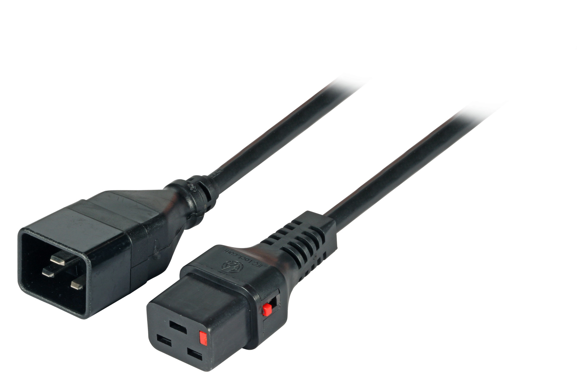 Extension Cable C20 180° - C19 180°, Black, 1.0 m, 3 x 1.50 mm², IEC Lock