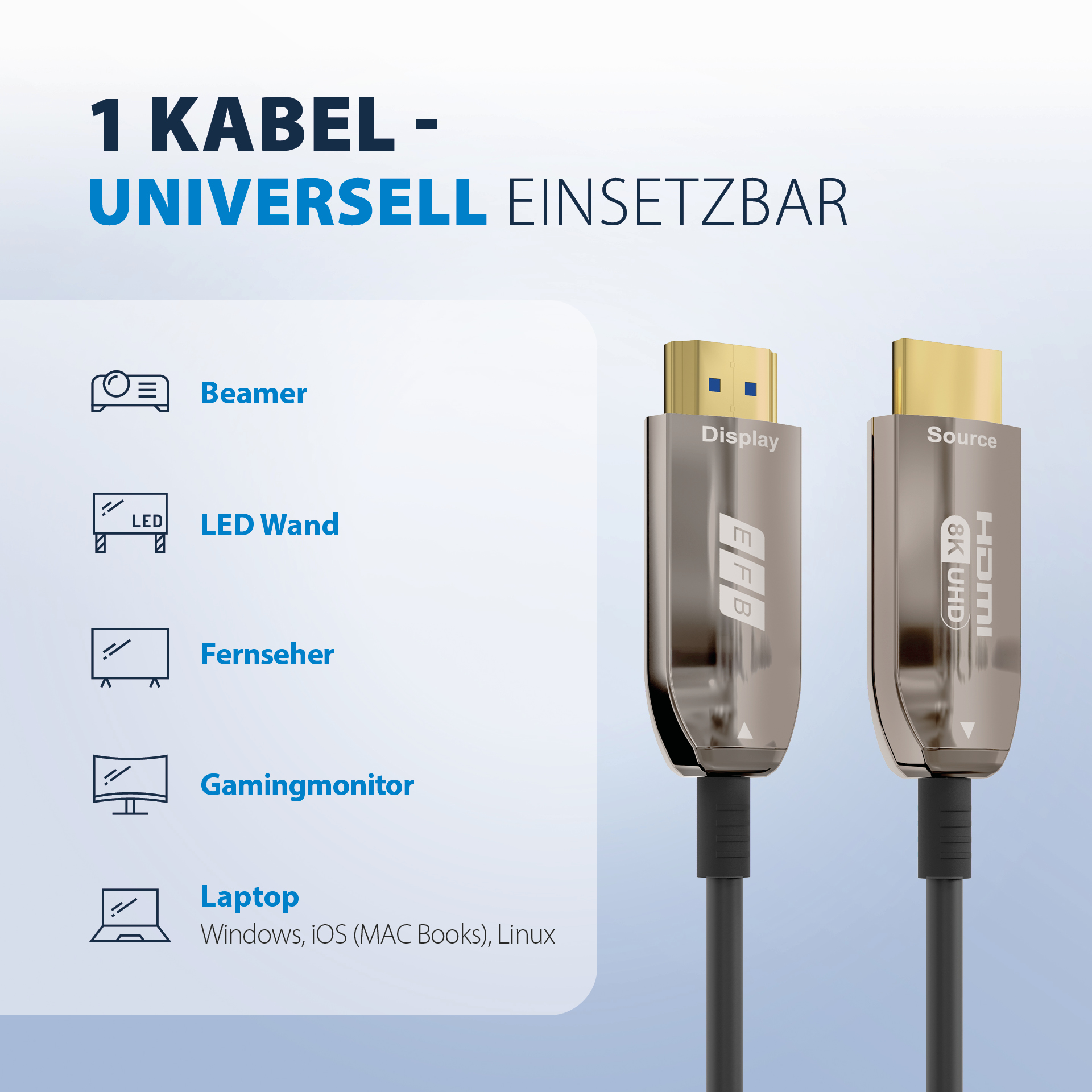 HDMI Glasfaserkabel AOC aktiv 8K60Hz 48 Gbit/s 10m schwarz komp.mit HDMI 2.1/2.0