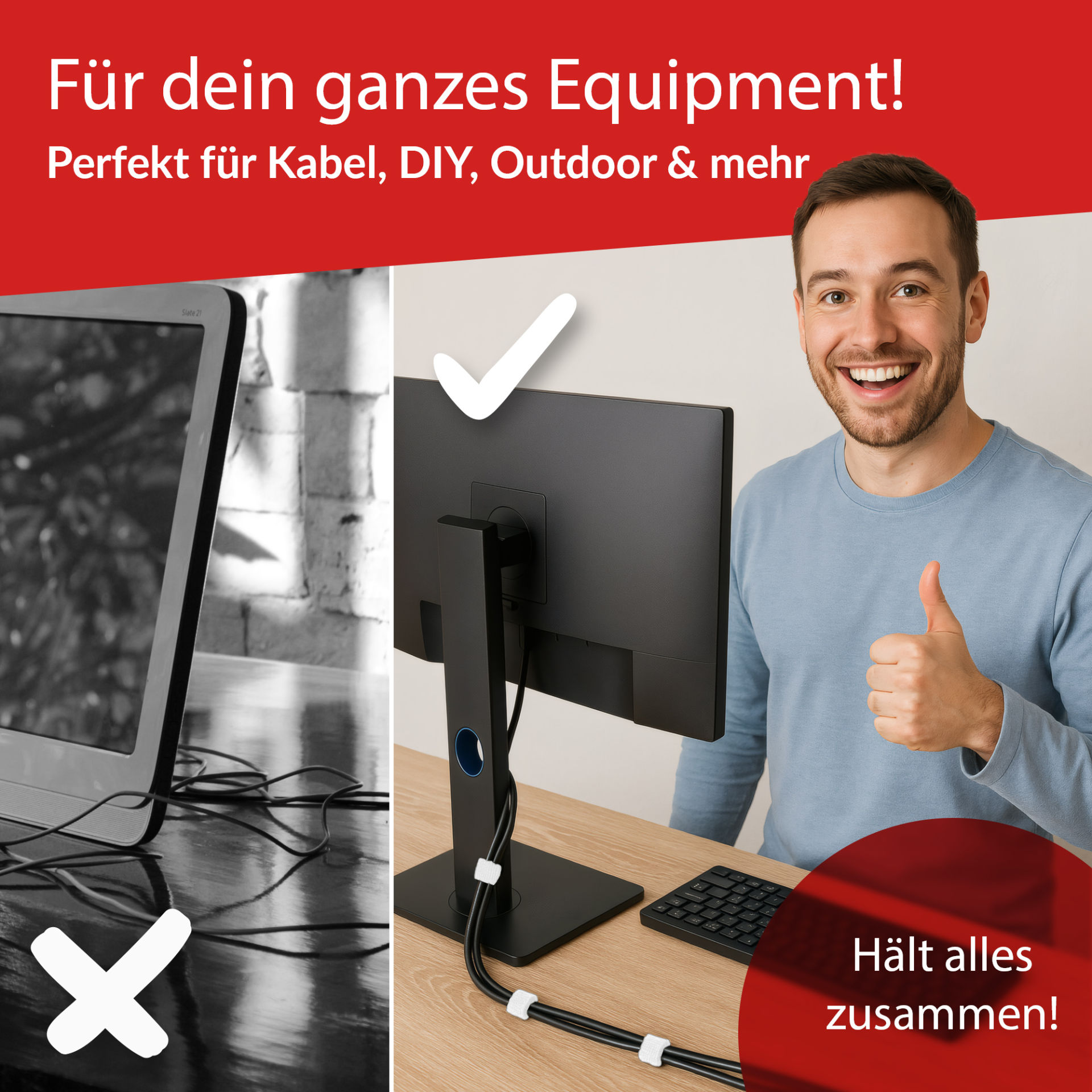 LTC ROLL STRAP, Doppelseitige Klettbandrolle 3m weiß