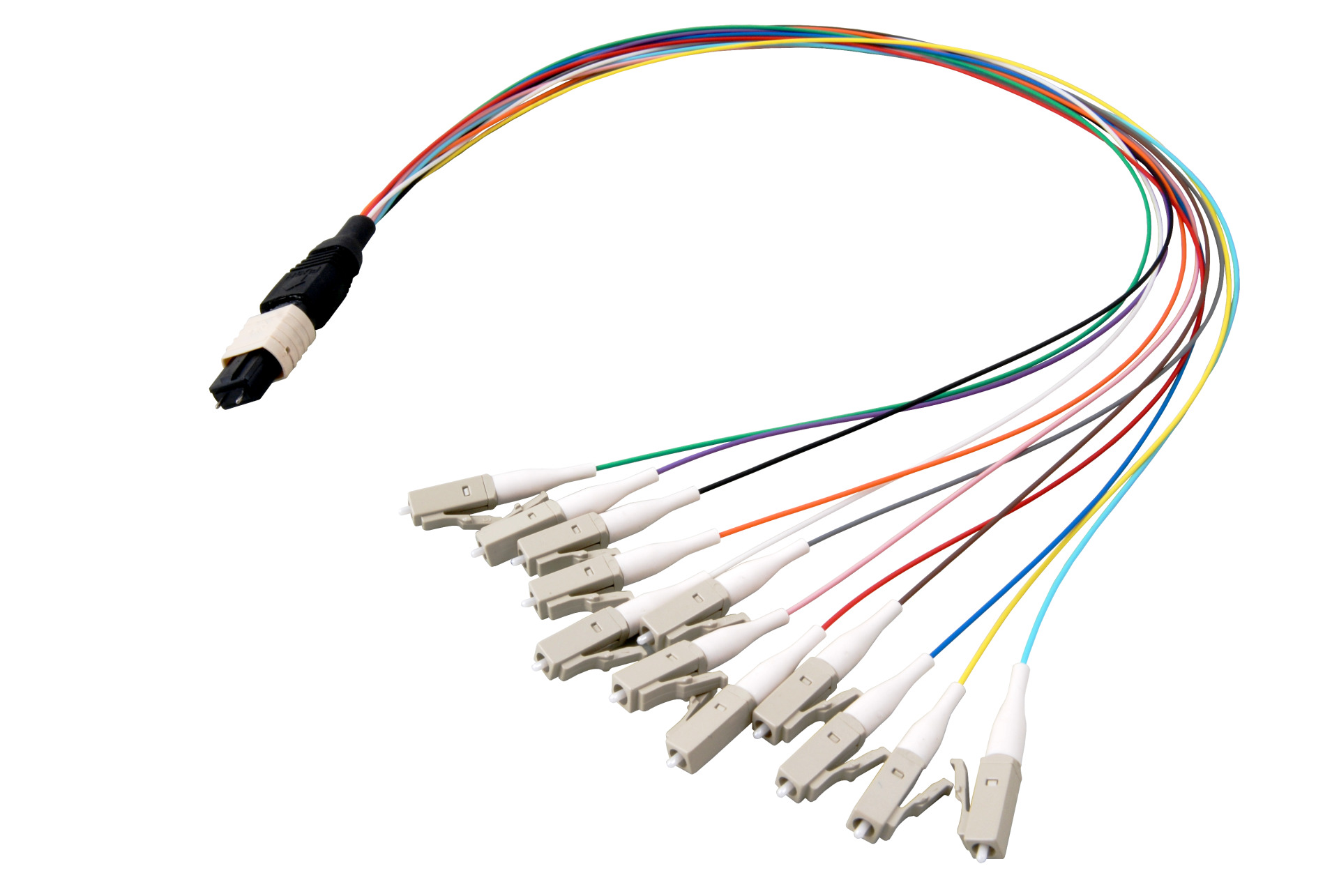 MTP®-M/LC 12-fiber Fanout Cable OM3, LSZH aqua, 0,4m