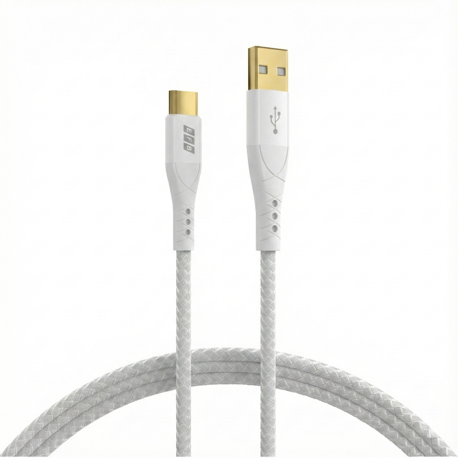 USB-A to USB-C Cable 60W QC 3A 2m white w. gold contacts, textile sheath
