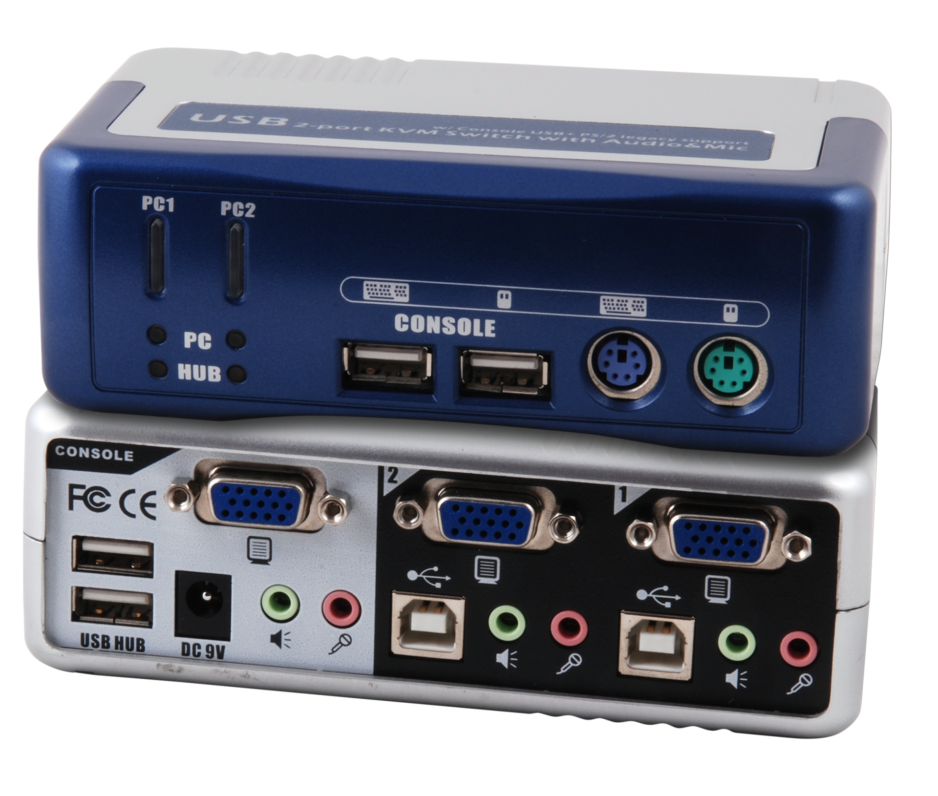 2-Port KVM Switch PS/2-USB-Audio-USB2.0,Hub incl. Kabelset