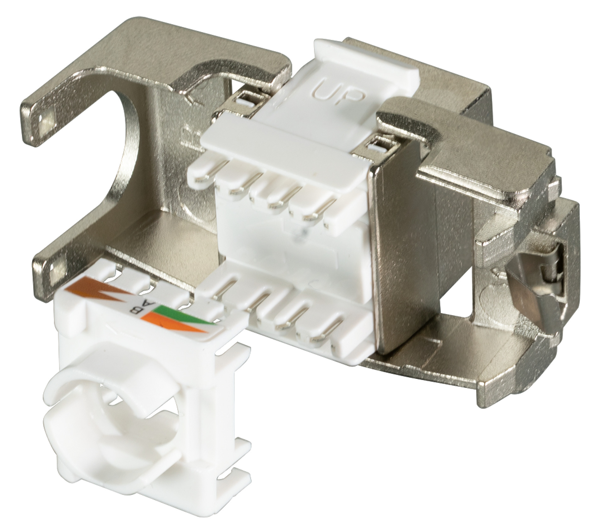 RJ45 Shortbody Keystone STP, Cat.6A 500MHz mit integriertem Shutter