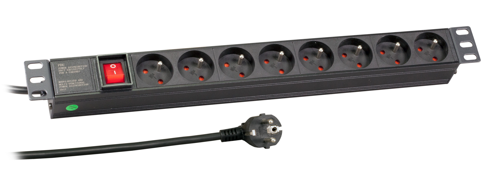 19“ 1U Socket Strip 8 x UTE with Switch