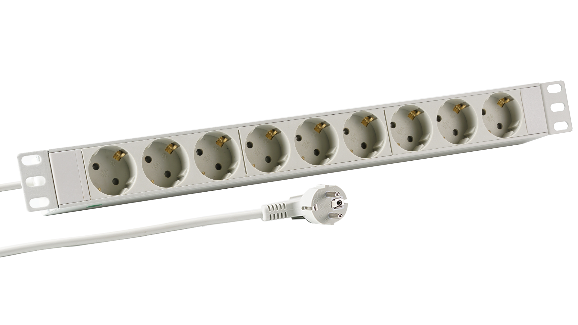 19“ 1U Socket Strip 9 x CEE 7/3 without Switch, in Alu Profile, Grey