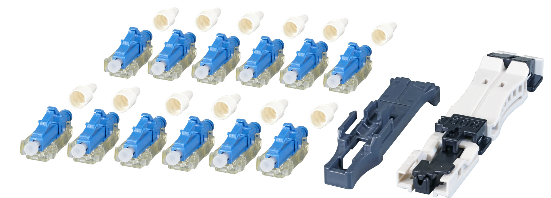 12er Set field installable LC connectors OM3 aqua, with Fiber holder