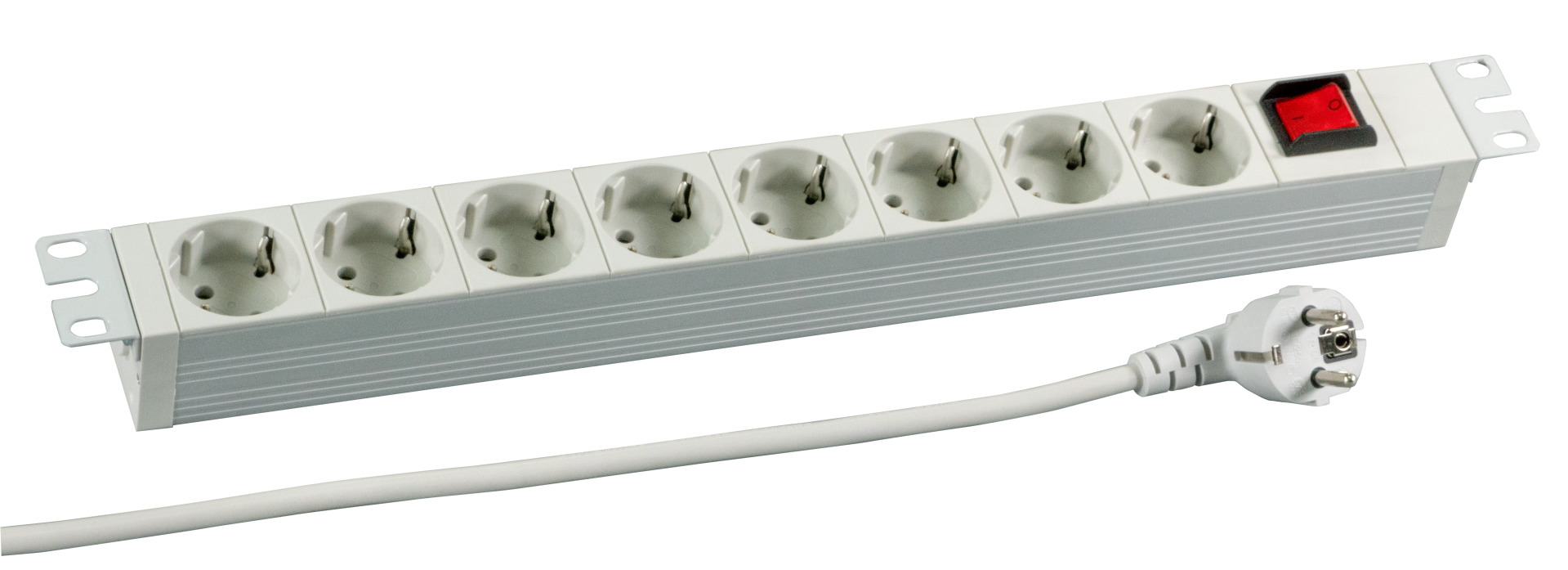 19" 1U Socket Strip 8 x CEE 7/3 with Switch, RAL7035