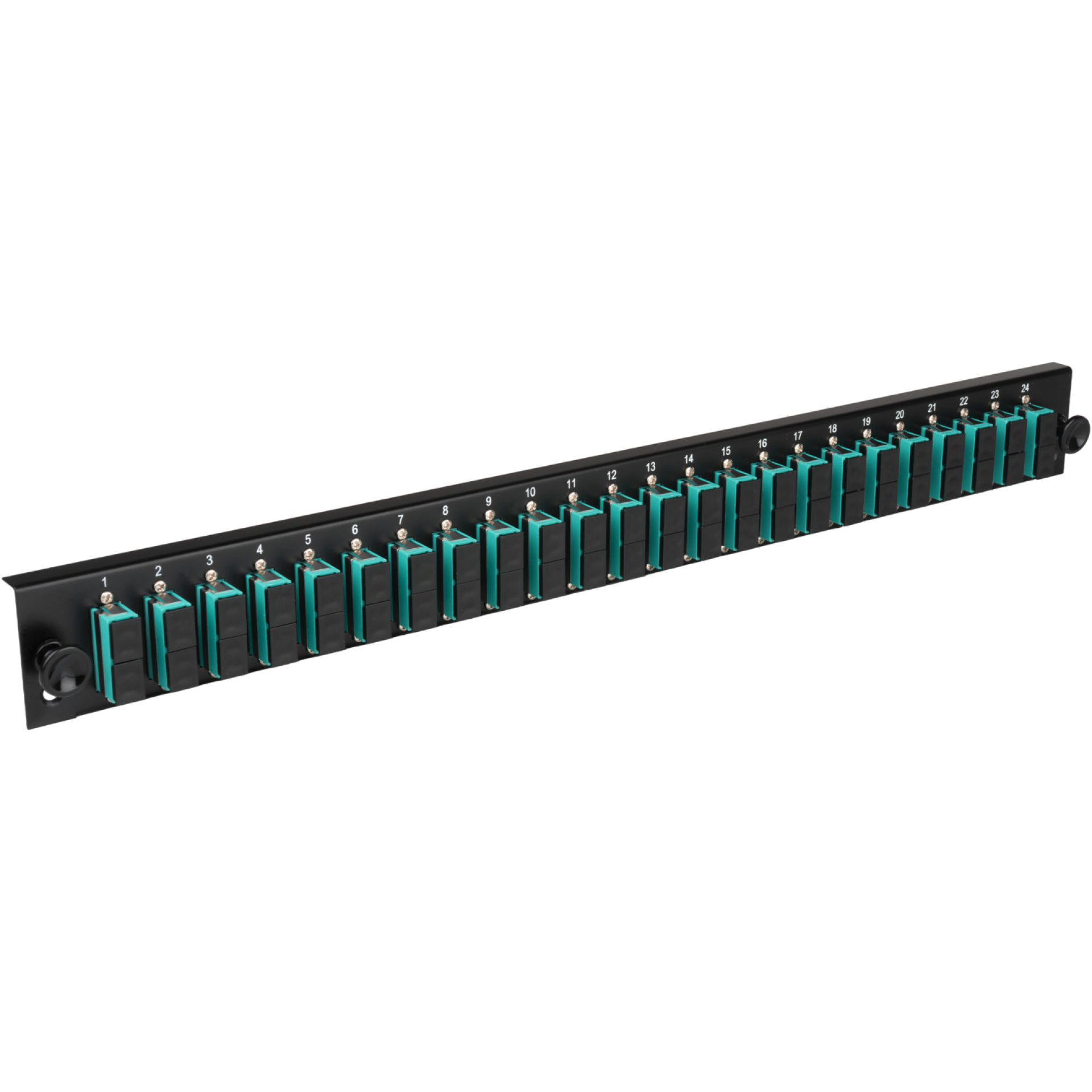 Bestückte Frontblende mit 24 x SC Duplex Kupplung OM4 vertikal, schwarz