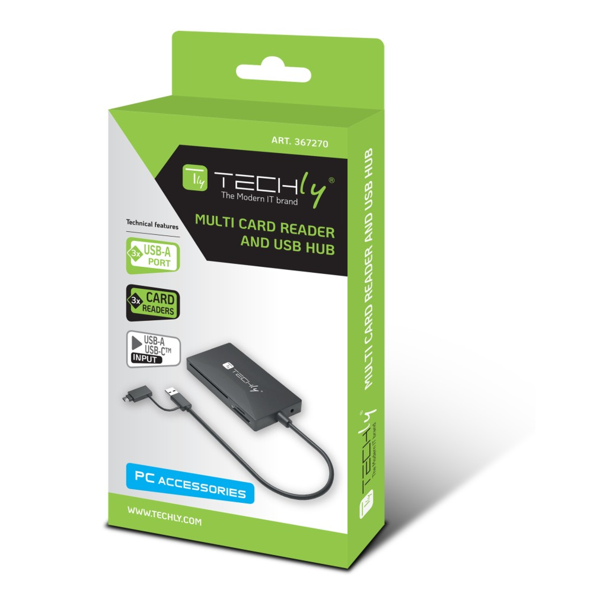 Techly SD/TF Smartcard Speicherleser 3x USB Port Hub