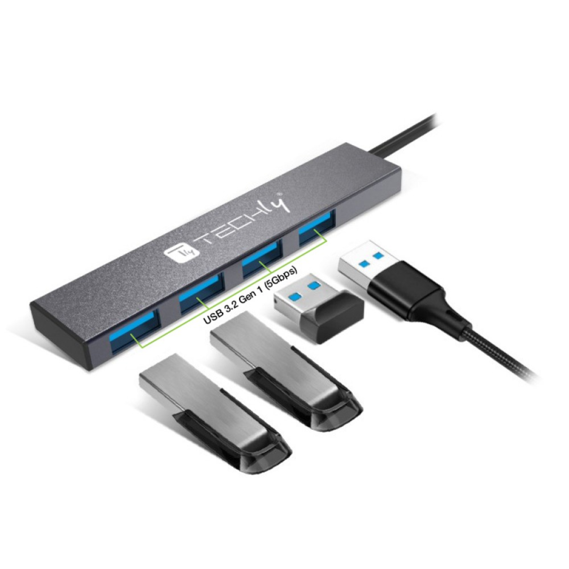 Techly USB-A 3.2 Hub 4x USB-A Slim 5Gbit/s
