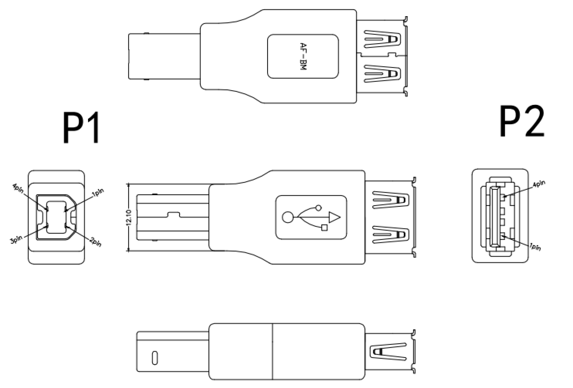 USB adapter 2.0, socket A - plug B