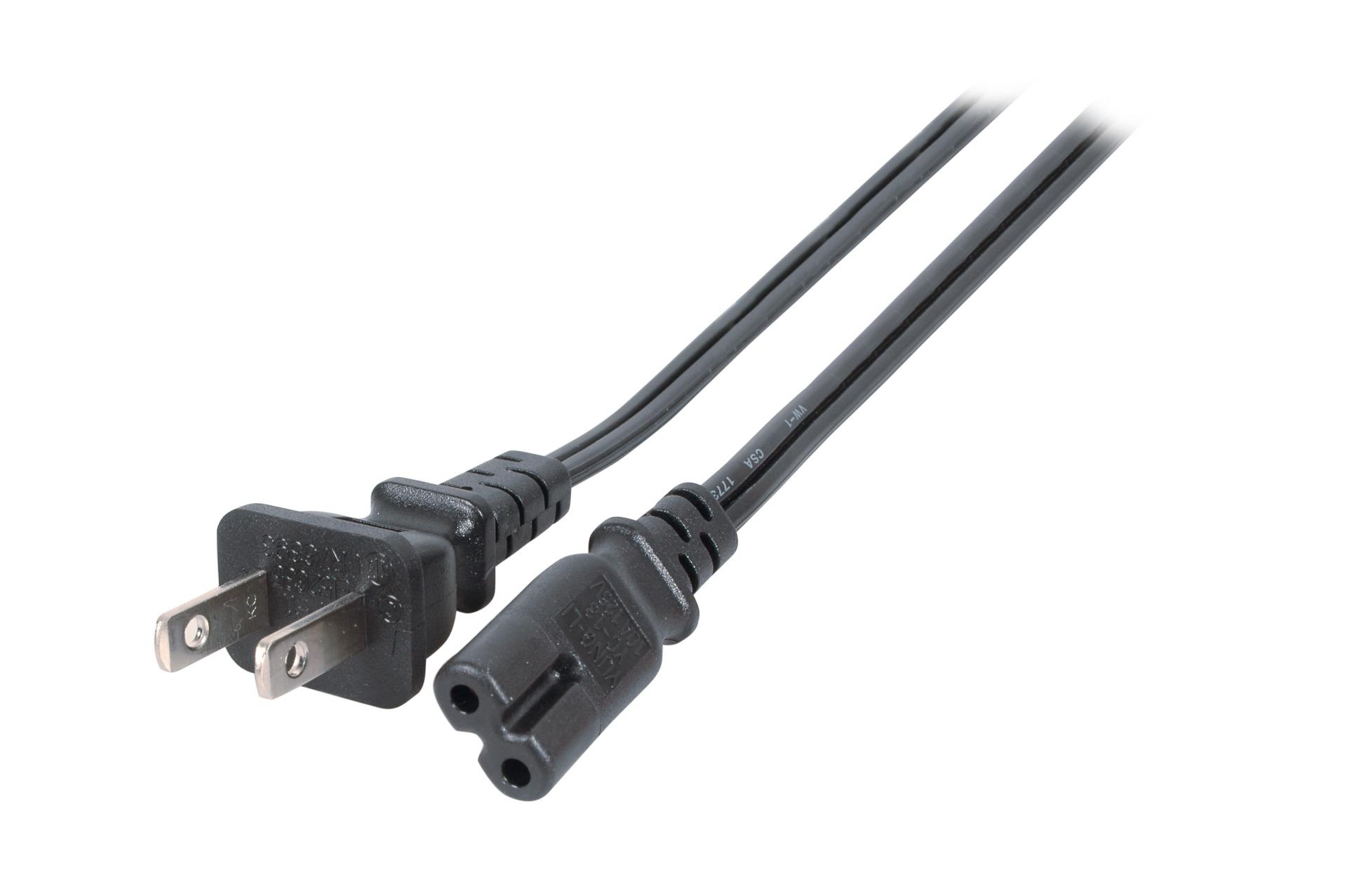 Netzleitung USA/NEMA 1-15P - C7 180° (Euro 8), schwarz, 1,8 m , SPT-2 AWG18 x 2C