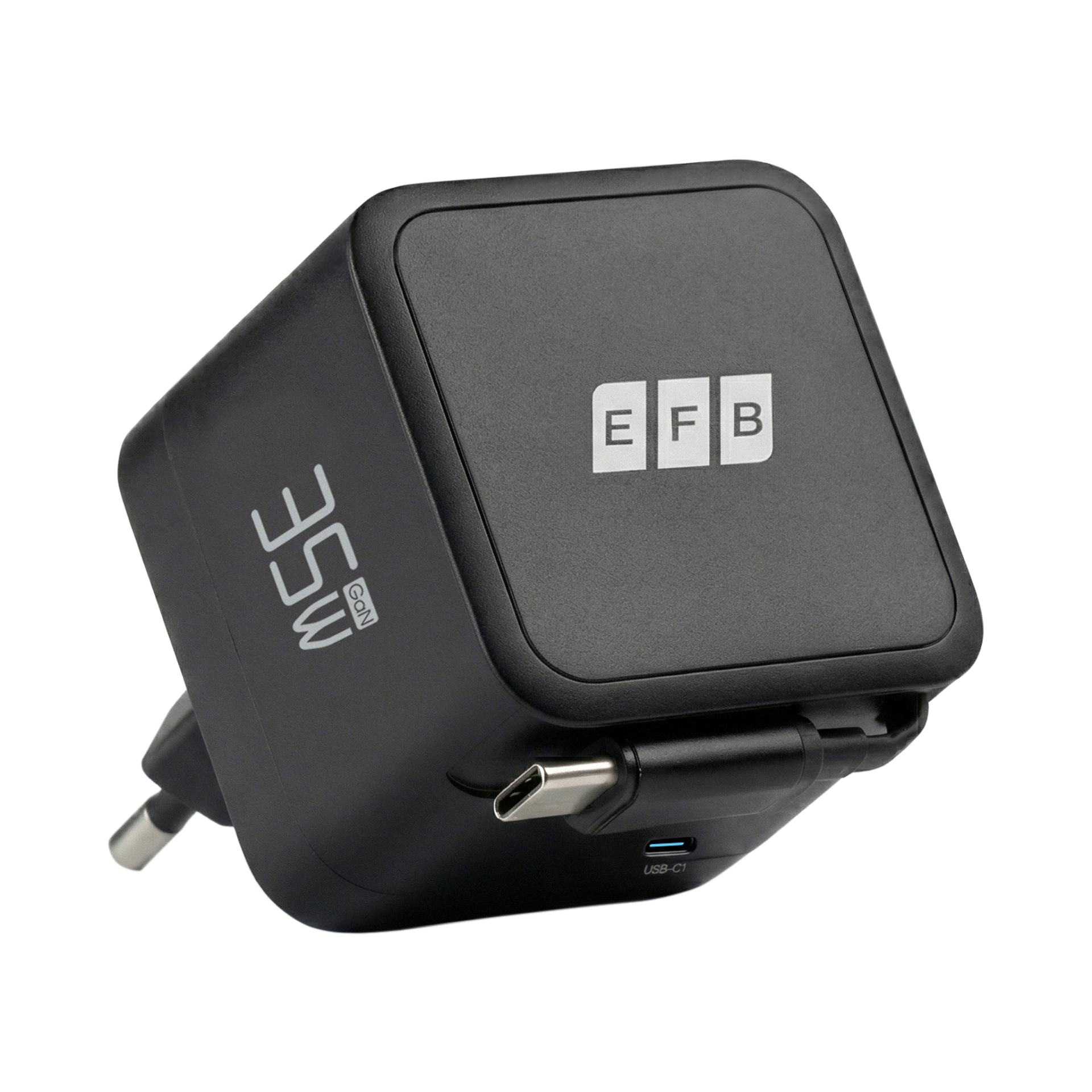 Ladegerät 35W 1x USB-C PD3.0 GaN QC3.0, USB-C Kabel ausziehbar 0,7m schwarz