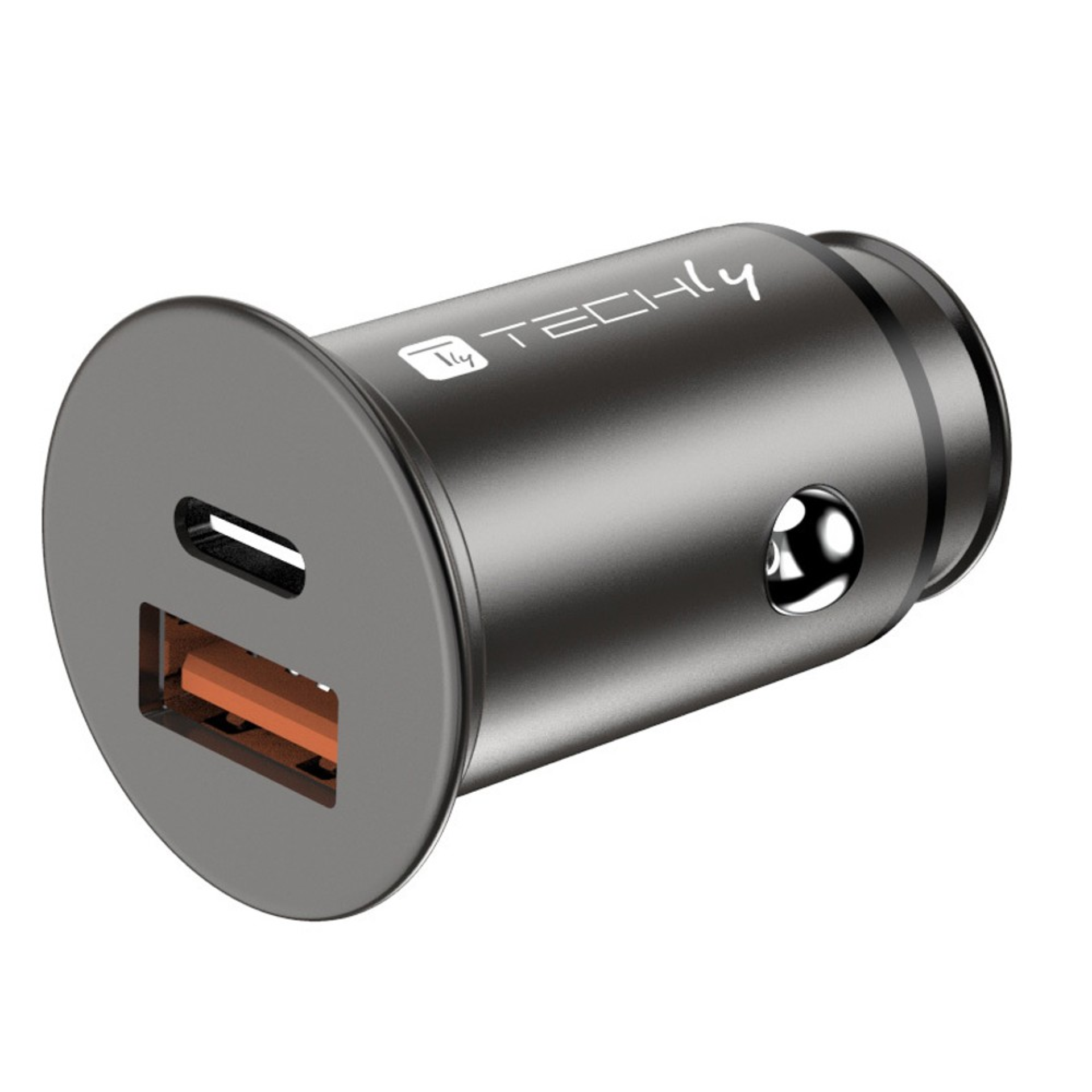 Techly Autoladegerät USB-A und USB-C Fast Charger 3.0 38W Metallgehäuse