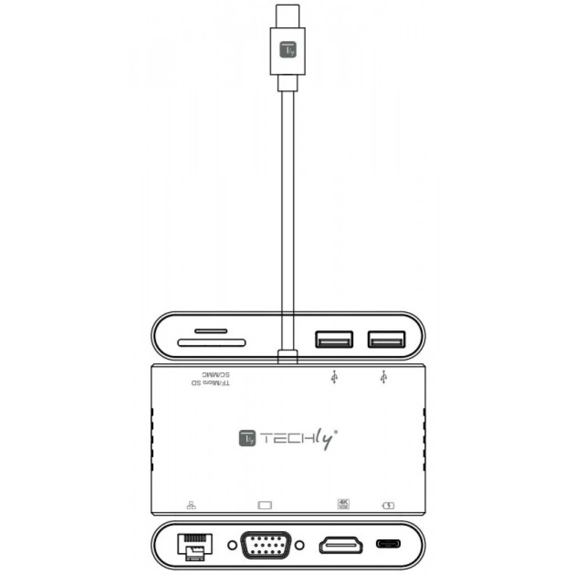 USB Type-C Docking Station to 2x USB3.0, HDMI, VGA, RJ45, USB Type-C, SD-Slot