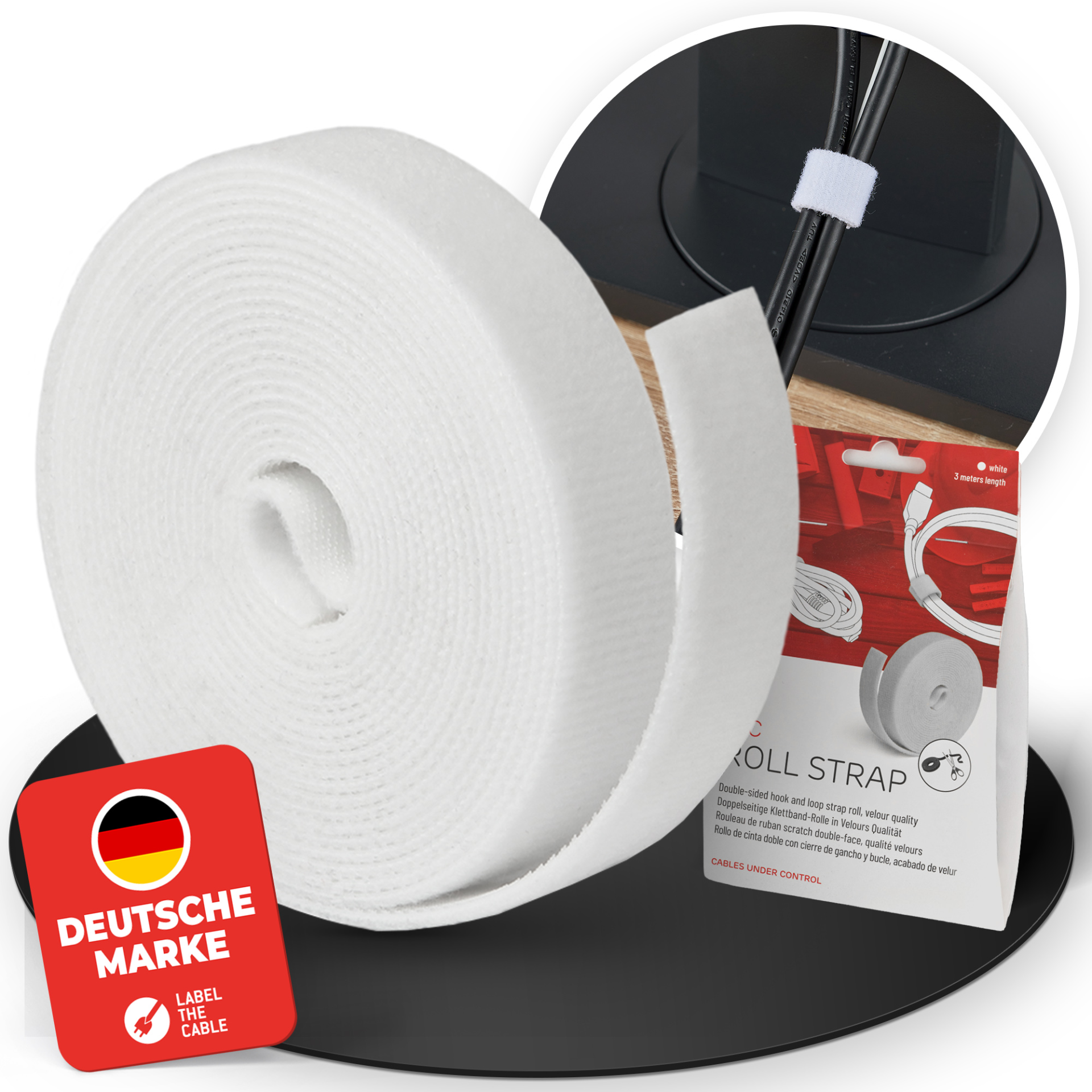 LTC ROLL STRAP, Doppelseitige Klettbandrolle 3m weiß