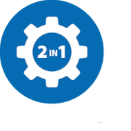 Icon: Cog with 2 in 1 text on blue background