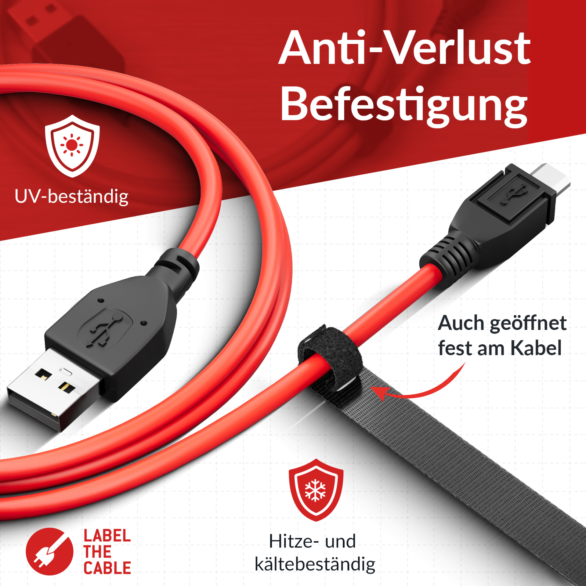 LTC BASIC STRAPS, Klettkabelbinder 10 Stück Set schwarz