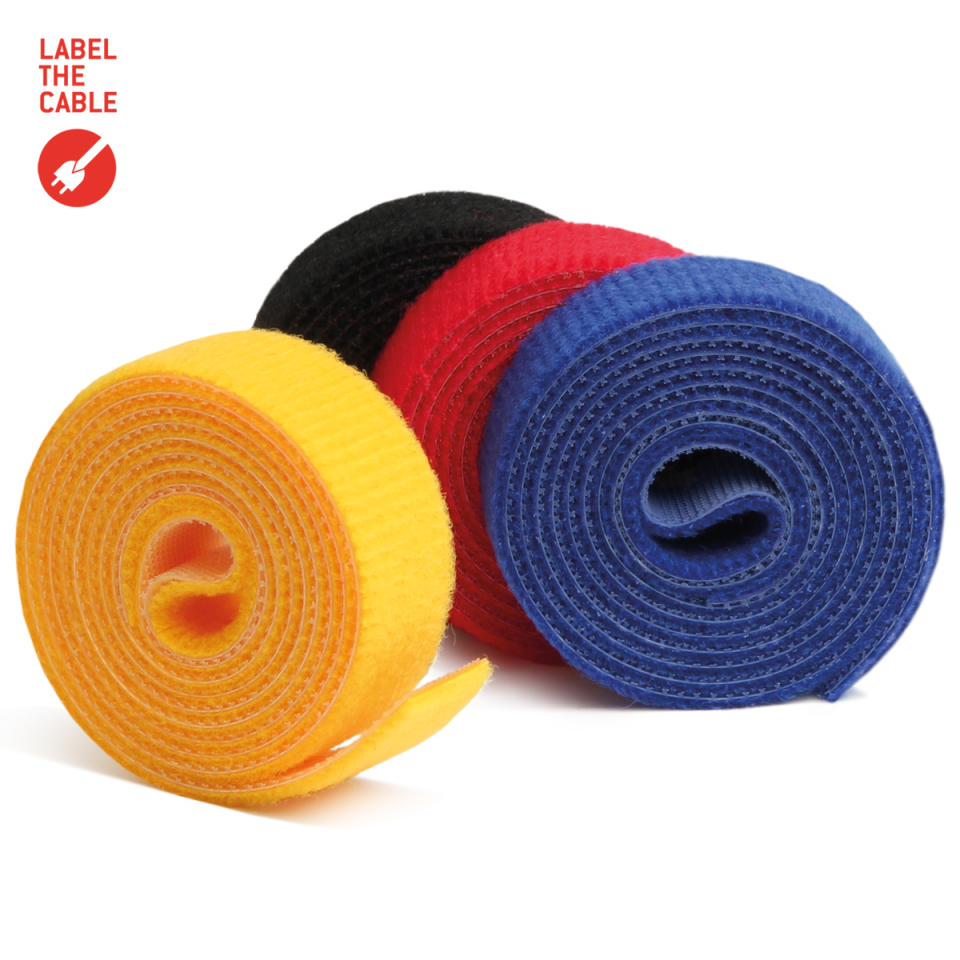 LTC ROLL STRAP, Doppelseitige Klettbandrolle 4x1m schwarz/gelb/blau/rot