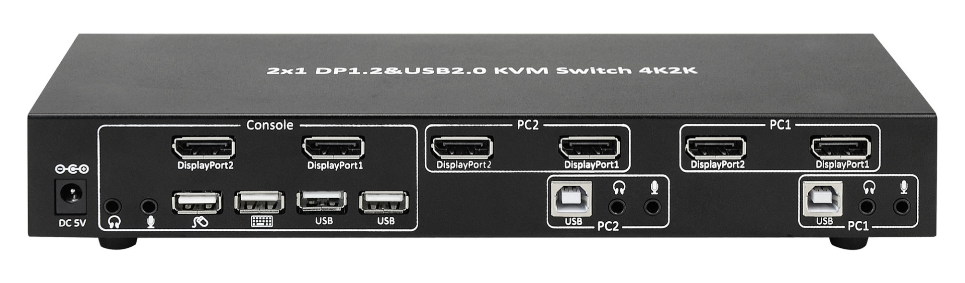 KVM Switch DisplayPort 1.2, 2 ways, Dual-View, with USB-Hub