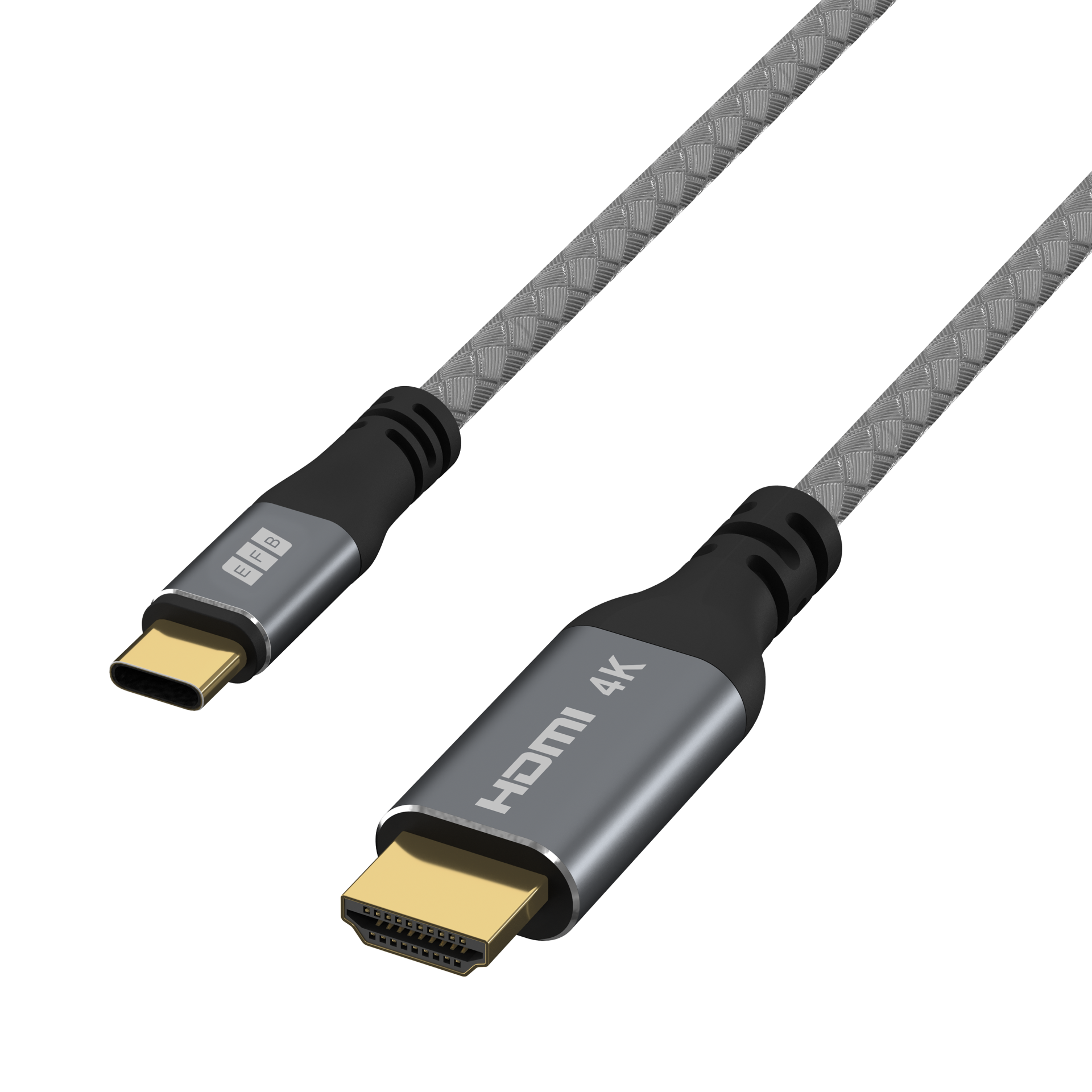 USB C auf HDMI Kabel 4K30Hz,1,8m grau/schwarz Goldkontakte Alu Textilmantel