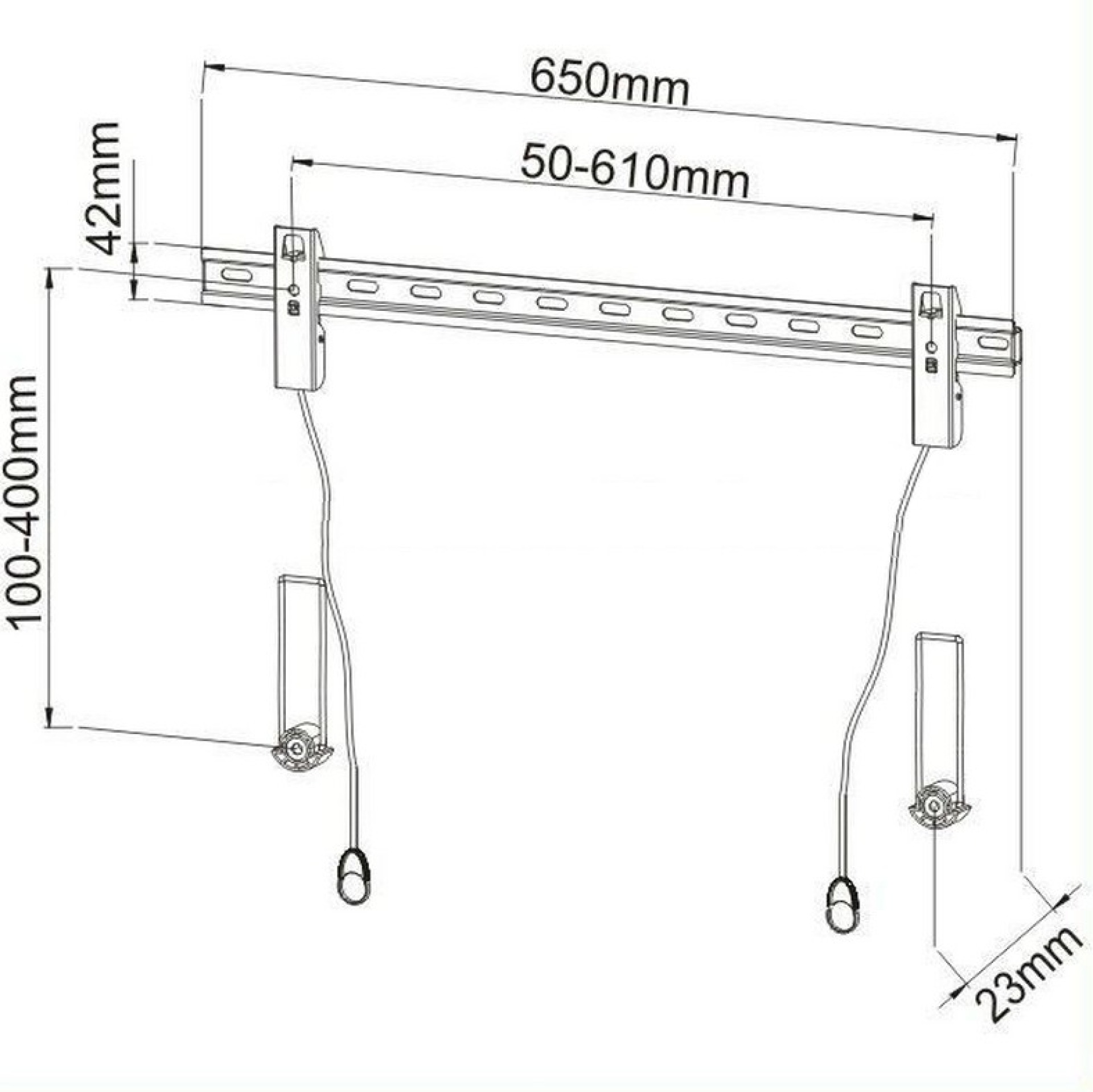 Wall support for LCD TV LED 40" - 65" with spacers, fixed black